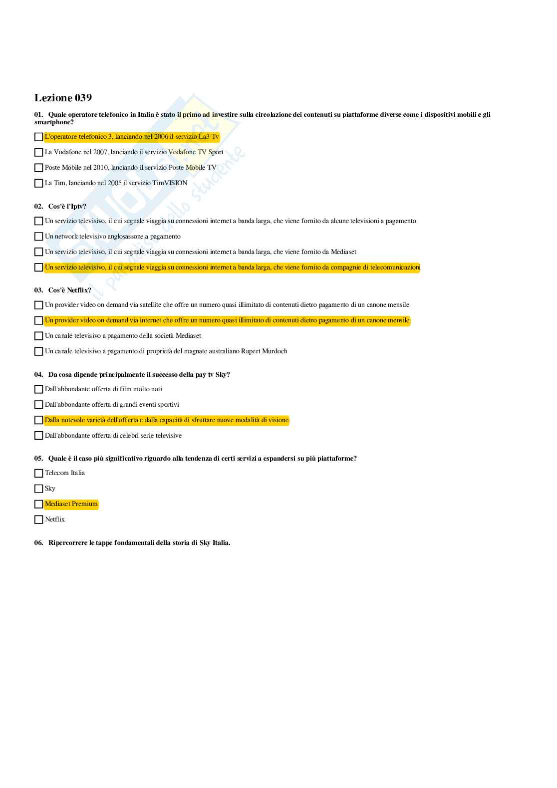 Paniere completo di Storia della televisione (2025) - Risposte multiple  Pag. 41