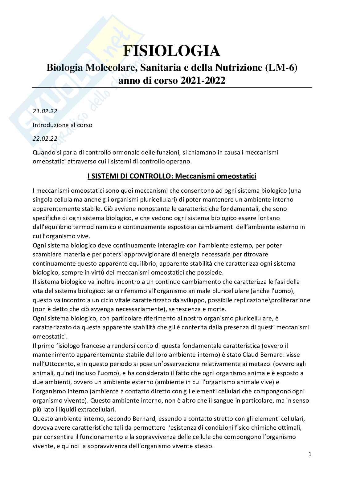 Fisiologia umana Pag. 1