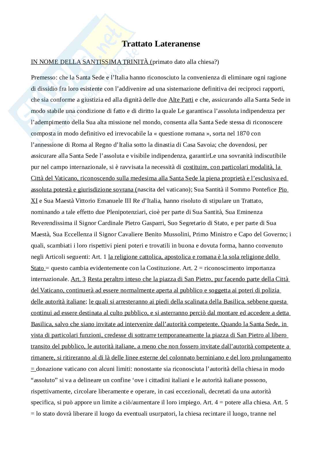 Riassunto esame Diritto ecclesiastico, Prof. Ventura Marco, libro consigliato Diritto e religione, Consorti Pag. 1