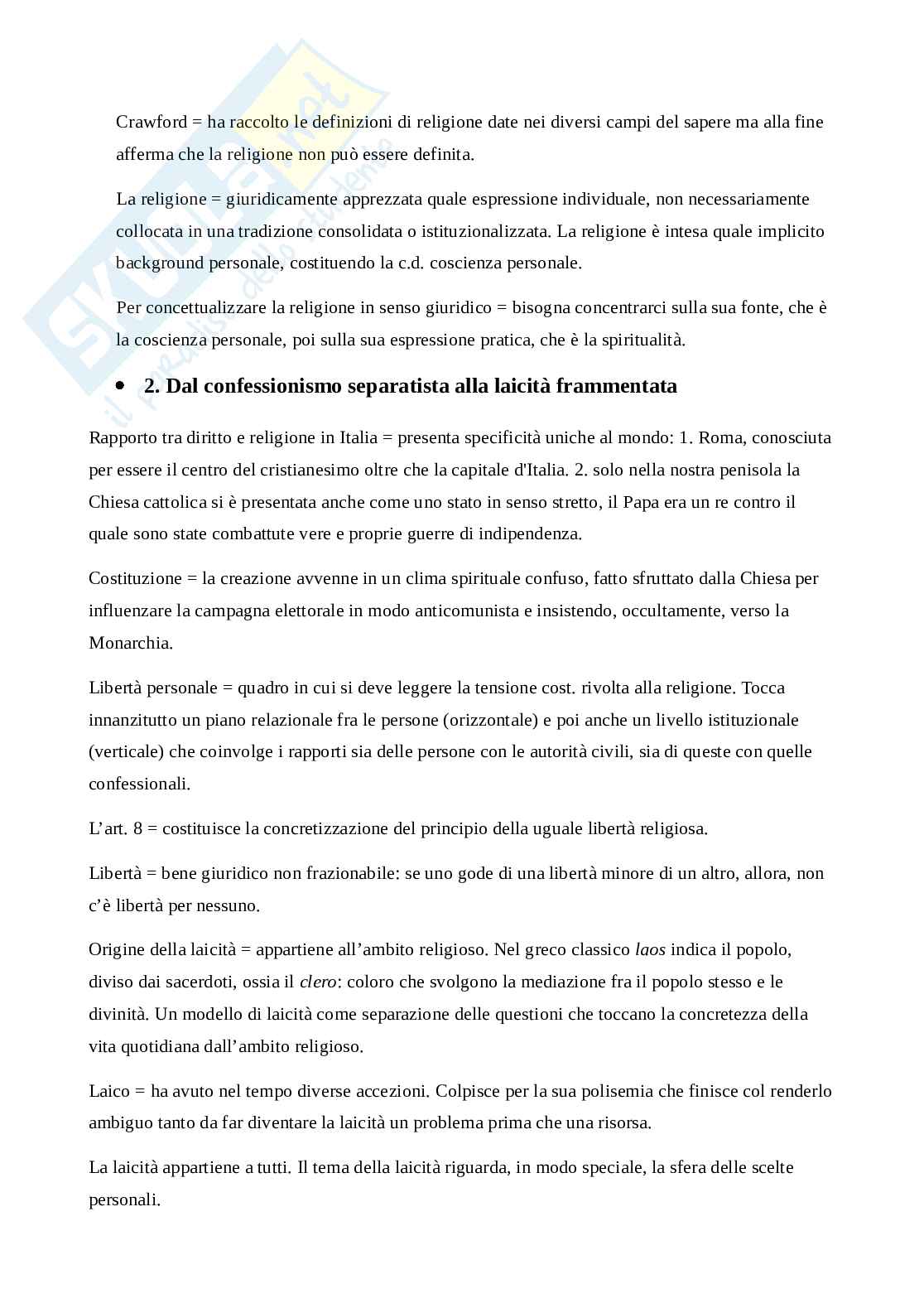 Riassunto esame Diritto ecclesiastico, Prof. Ventura Marco, libro consigliato Diritto e religione, Consorti Pag. 21