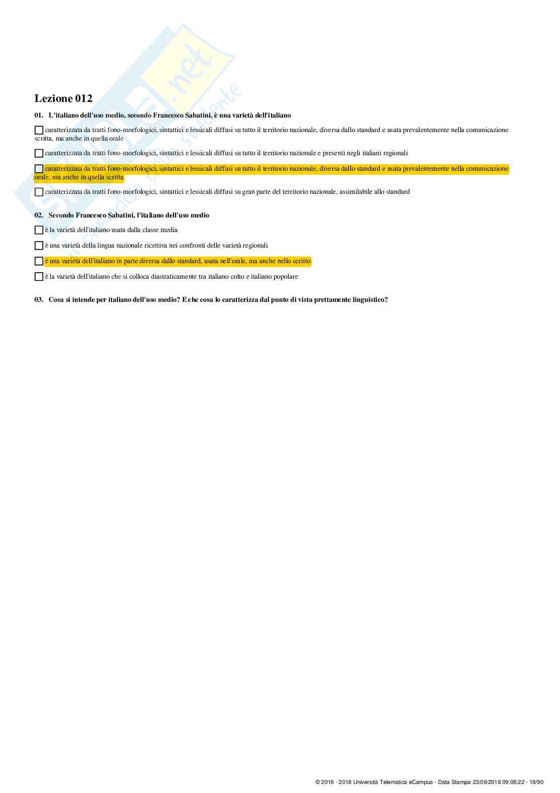 Linguistica italiana - set risposte chiuse da paniere Pag. 16