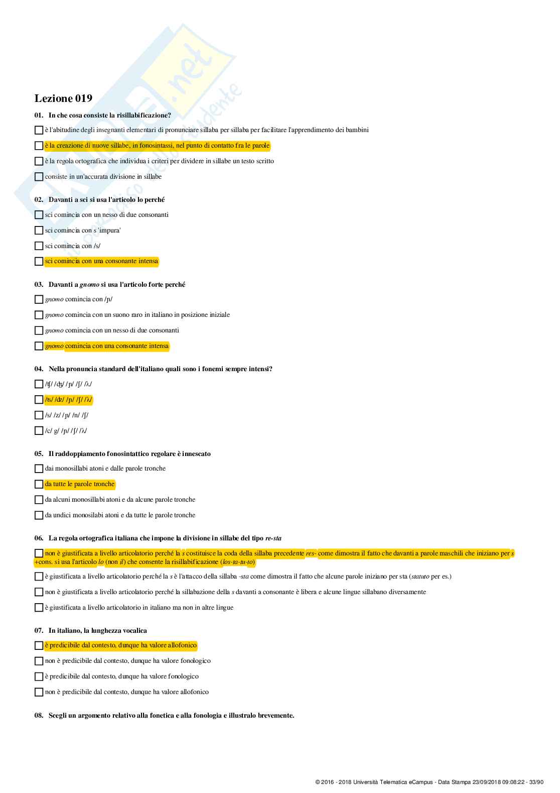 Linguistica italiana - set risposte chiuse da paniere Pag. 31