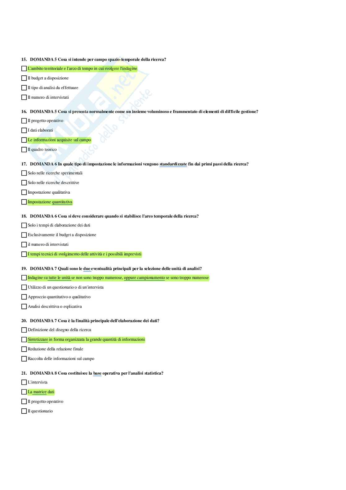 Paniere verificato e svolto di Metodologia della ricerca sociale - Risposte multiple Pag. 21