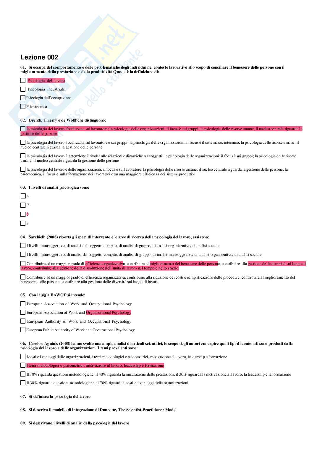 Psicologia del lavoro - Paniere compilato Pag. 2