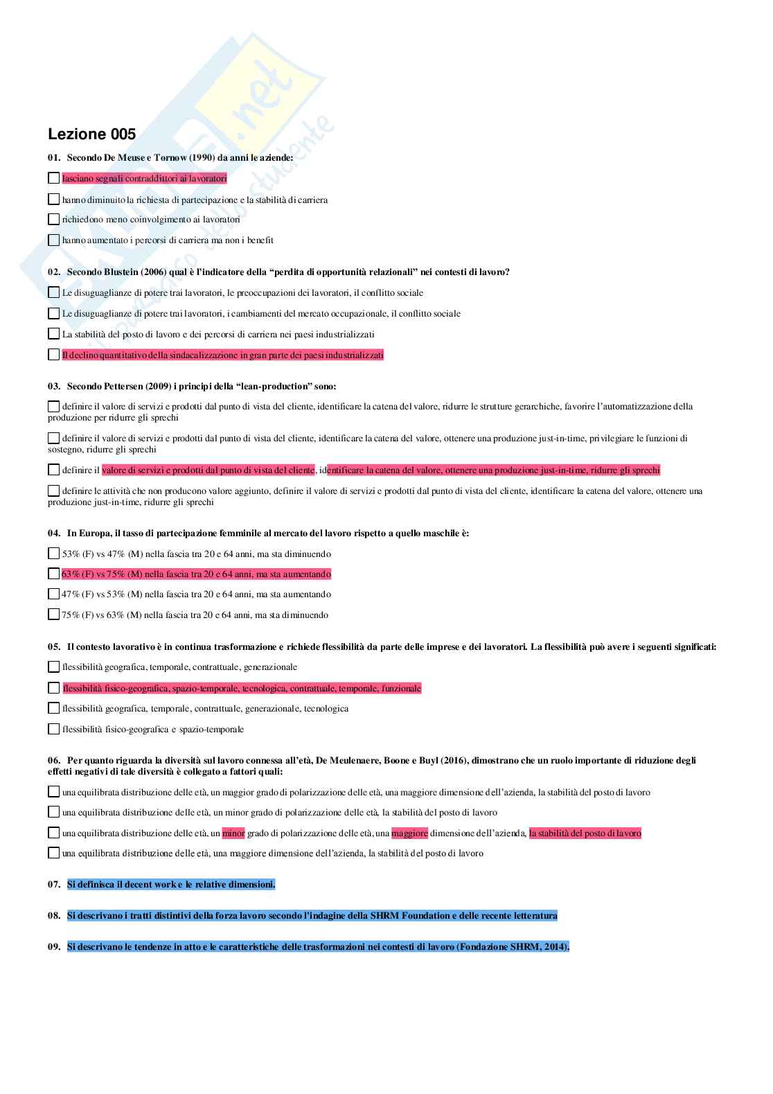 Psicologia del lavoro - Paniere compilato Pag. 6