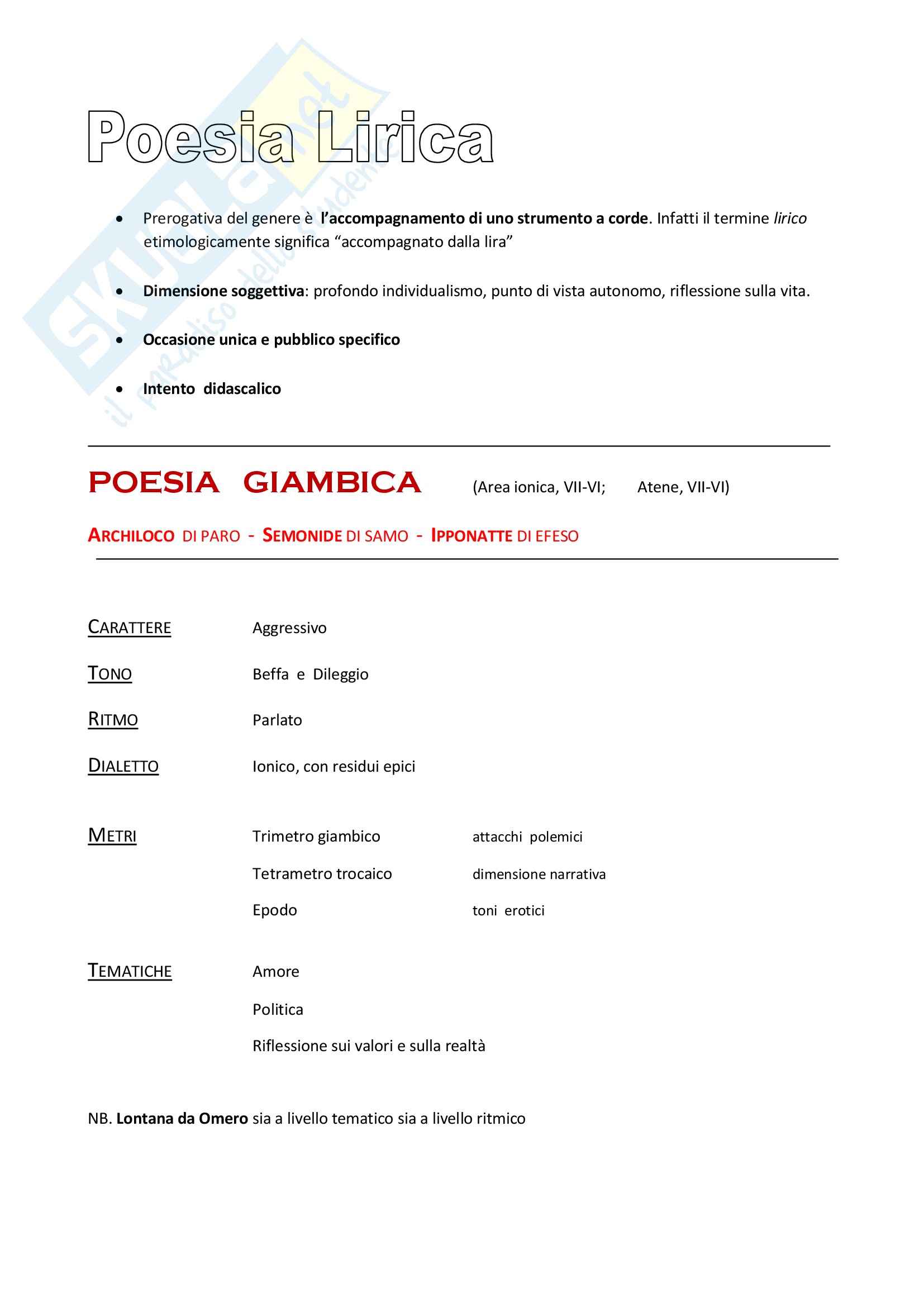 Letteratura Greca - Lirica Giambica Pag. 1
