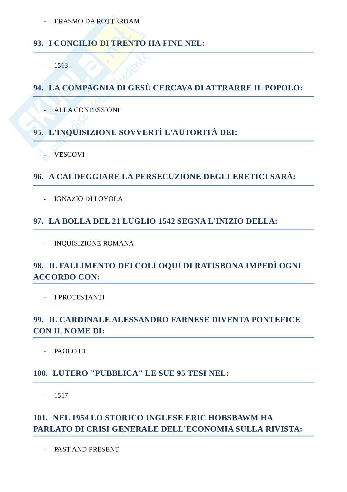 Storia moderna - Test con risposte corrette Pag. 11