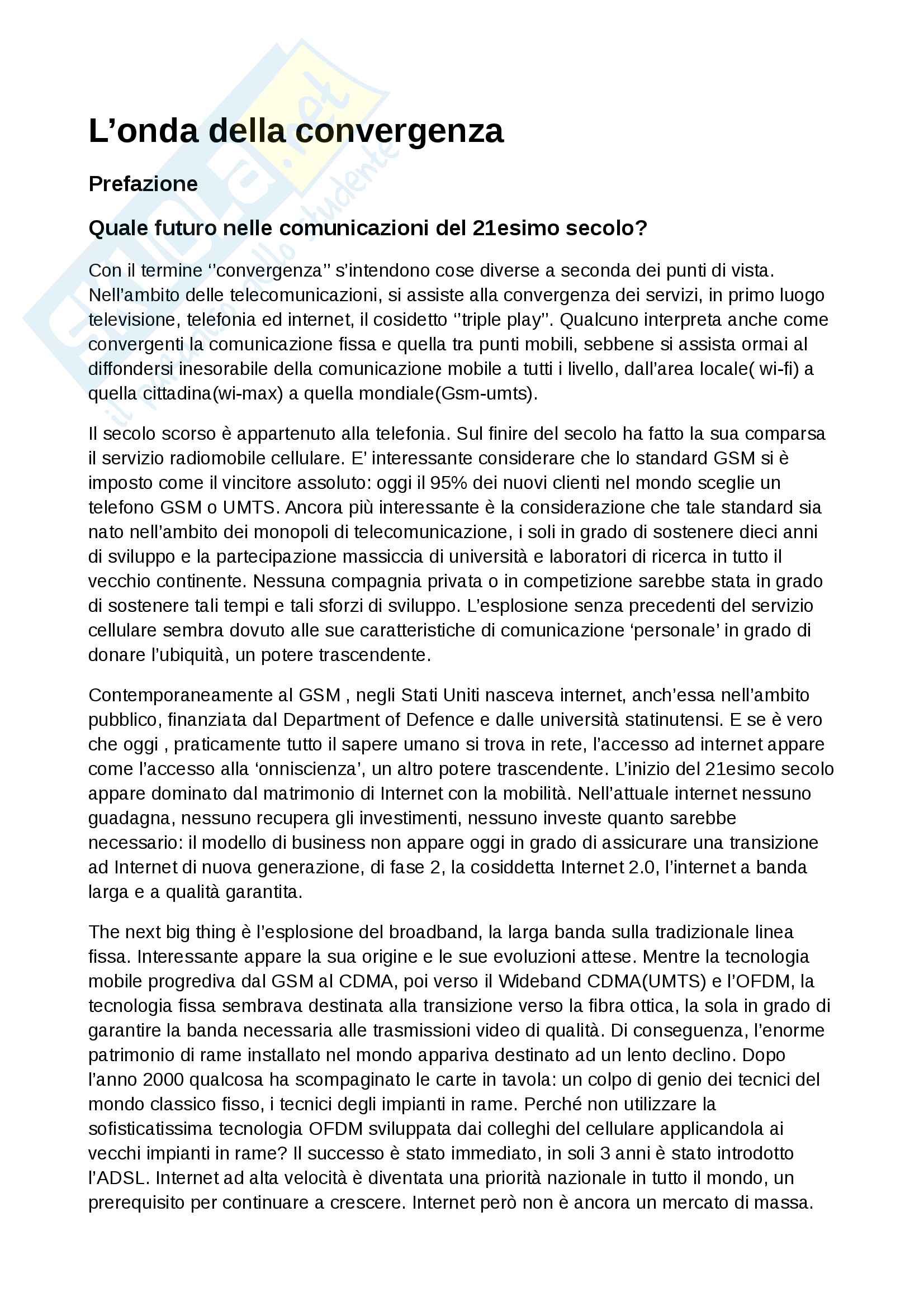Riassunto esame Teoria dei Linguaggi, testo consigliato: L'onda dell convergenza, Tomassini Pag. 1