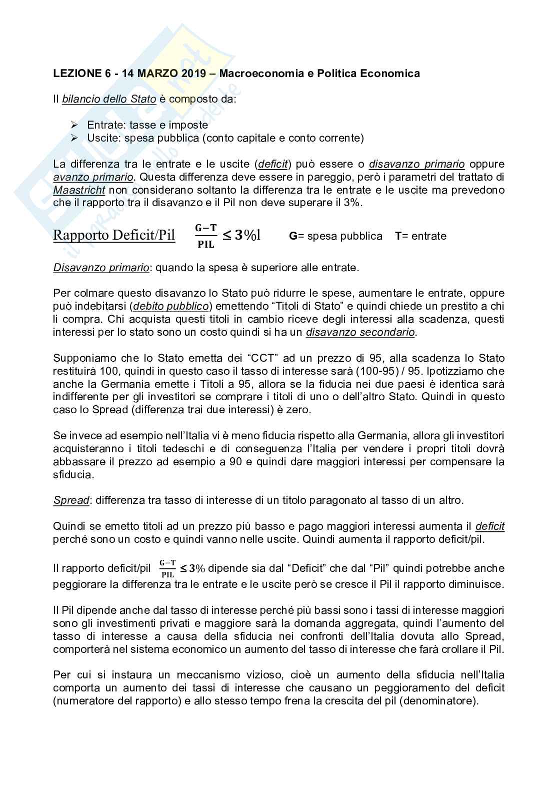 Sesta parte lezione Macroeconomia e politica economica Pag. 1