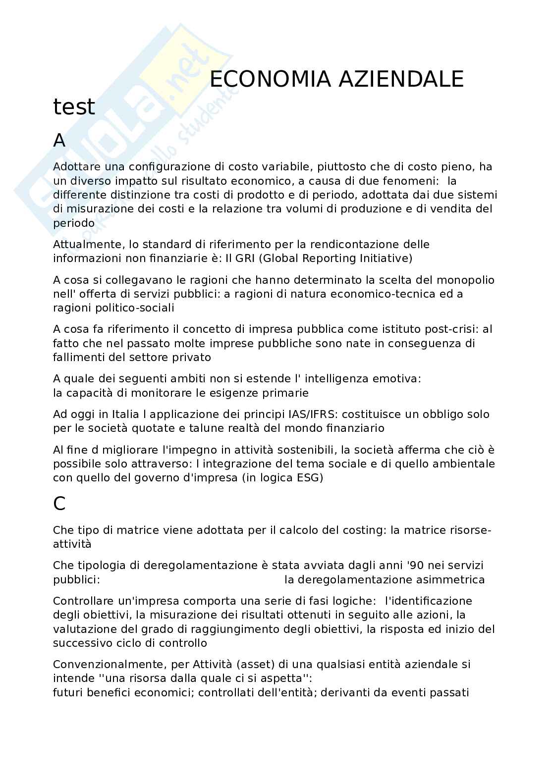 Economia aziendale - Test svolto Pag. 1