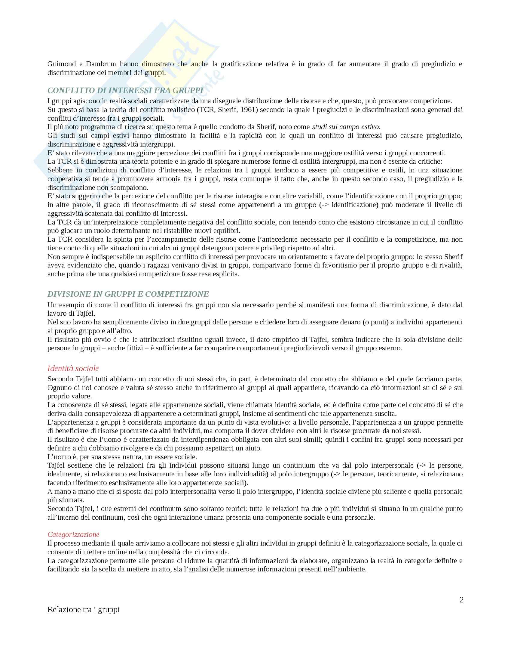 Riassunto esame Psicologia dei gruppi , prof. Matera, libro consigliato Relazione tra i gruppi, Caricati Pag. 2