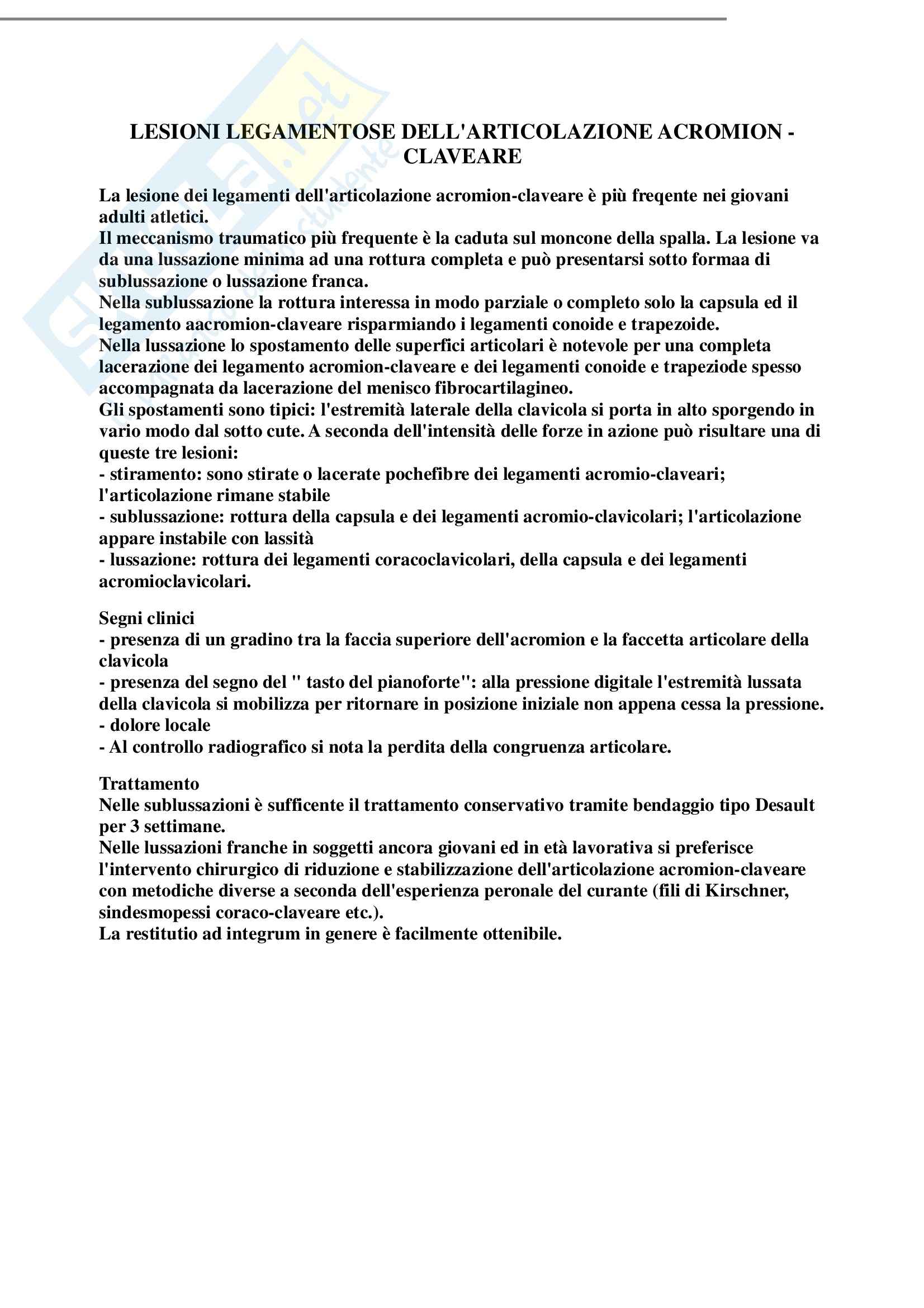 Ortopedia – Lesioni legamentose Pag. 1