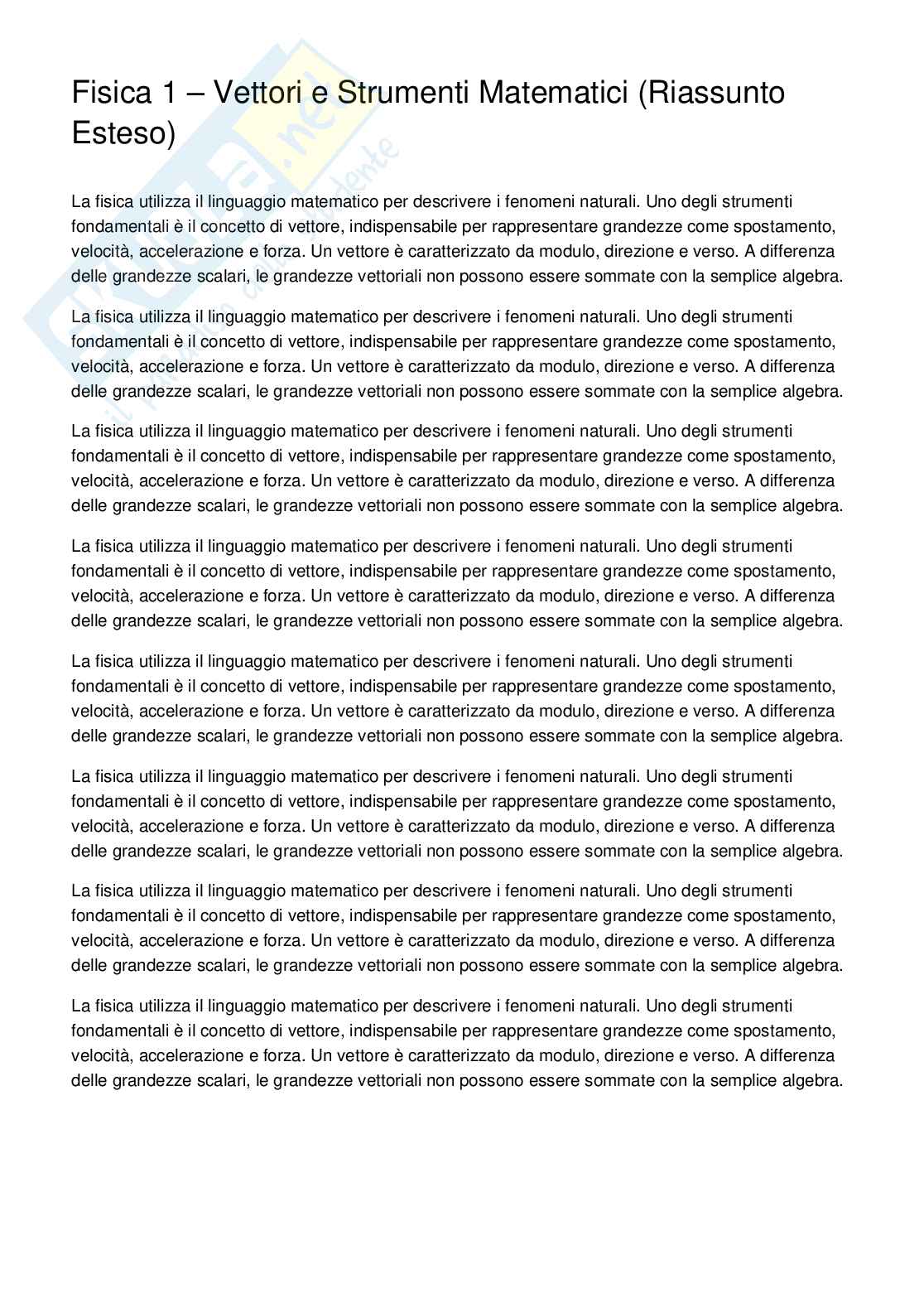 Fisica 1 - Vettori Pag. 1