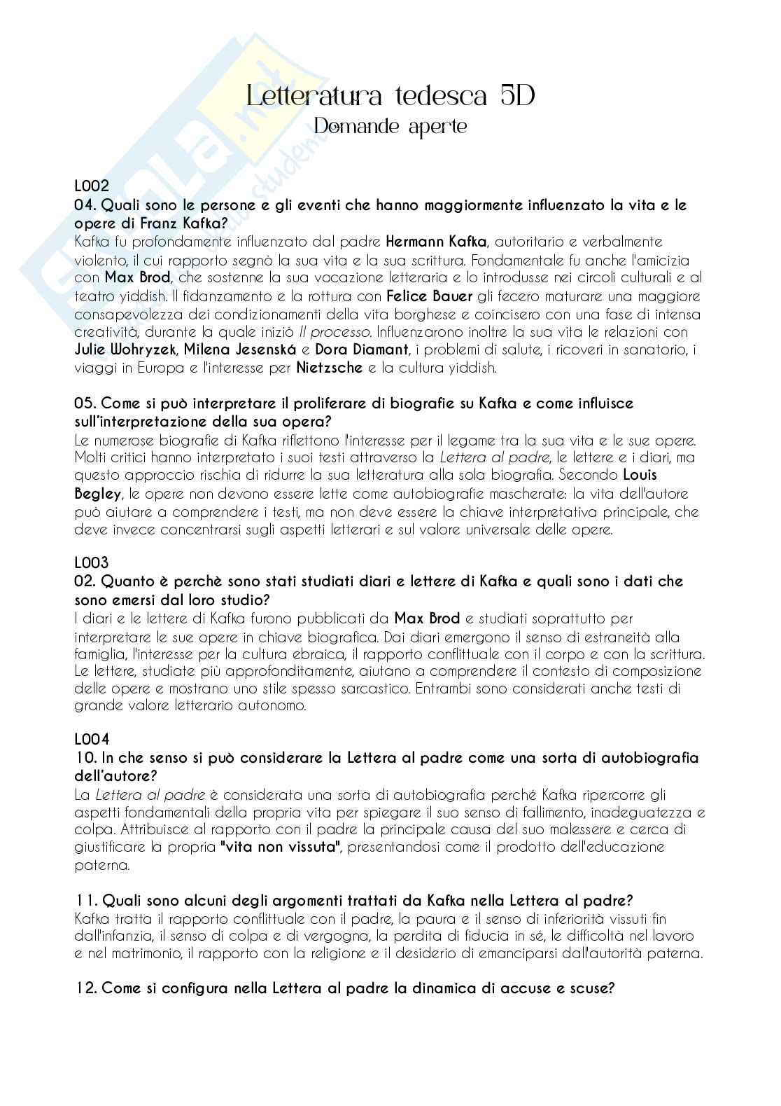 Domande aperte - Letteratura tedesca 4 Pag. 1