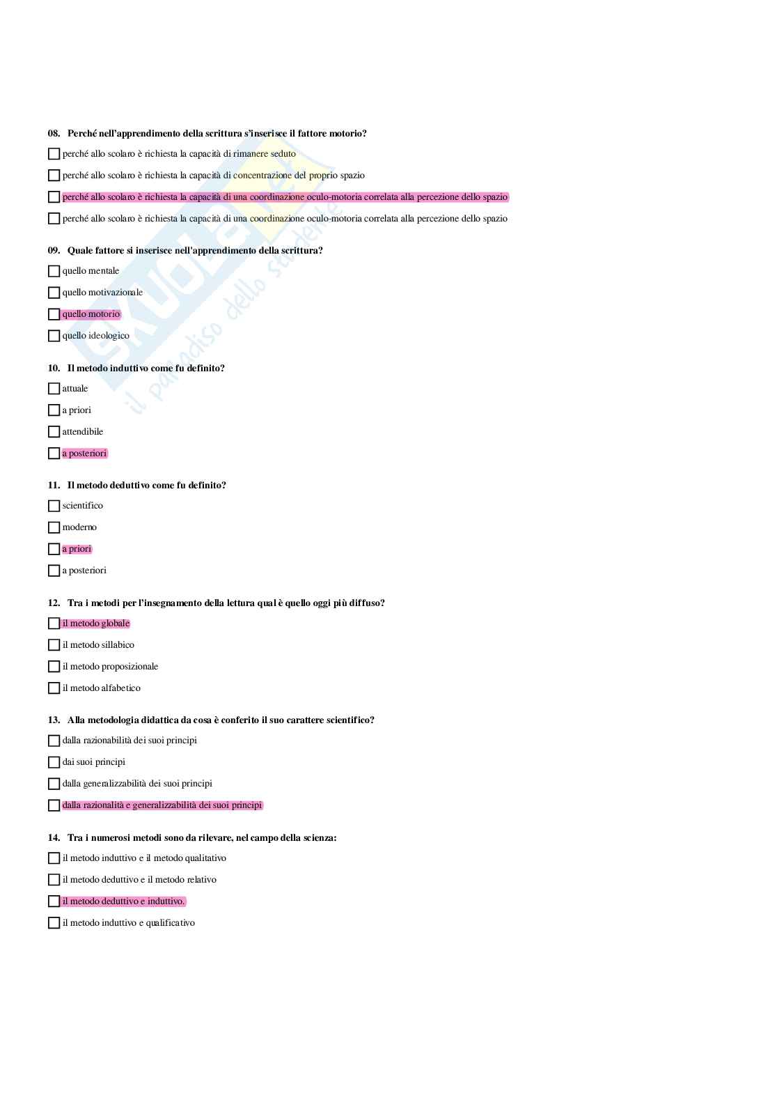 Paniere Didattica e pedagogia speciale (2026) - Risposte multiple corrette Pag. 11