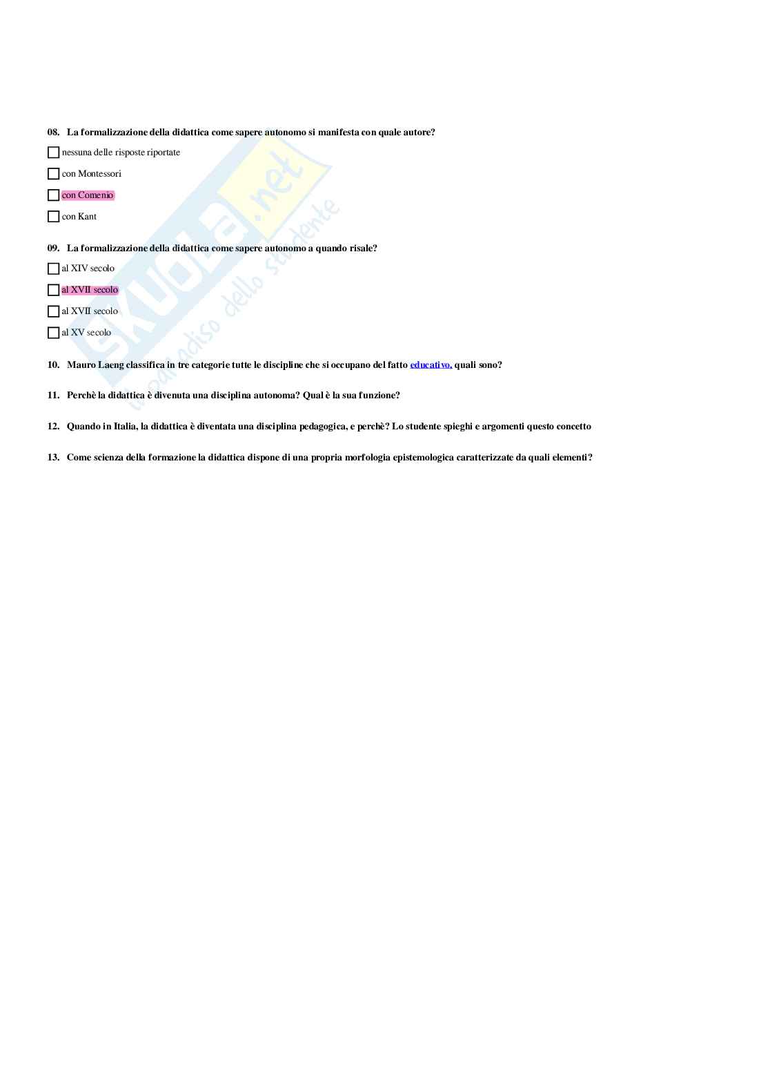 Paniere Didattica e pedagogia speciale (2026) - Risposte multiple corrette Pag. 16