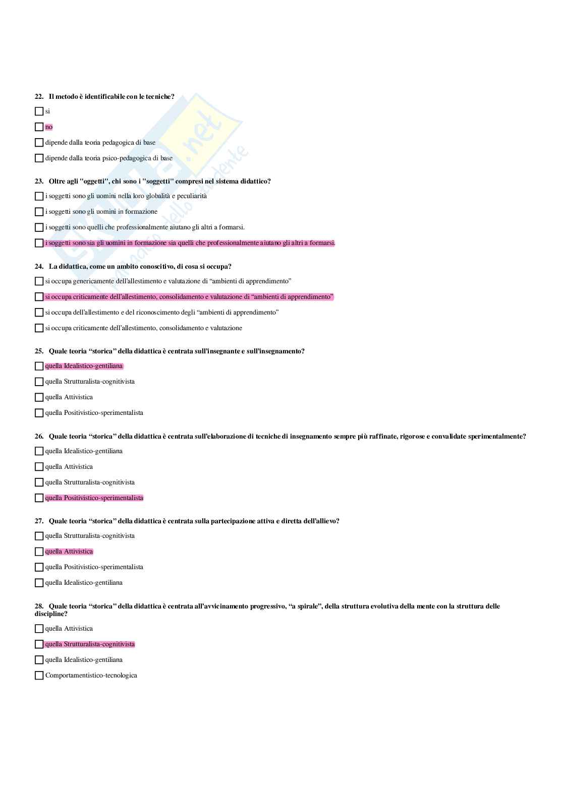 Paniere Didattica e pedagogia speciale (2026) - Risposte multiple corrette Pag. 6
