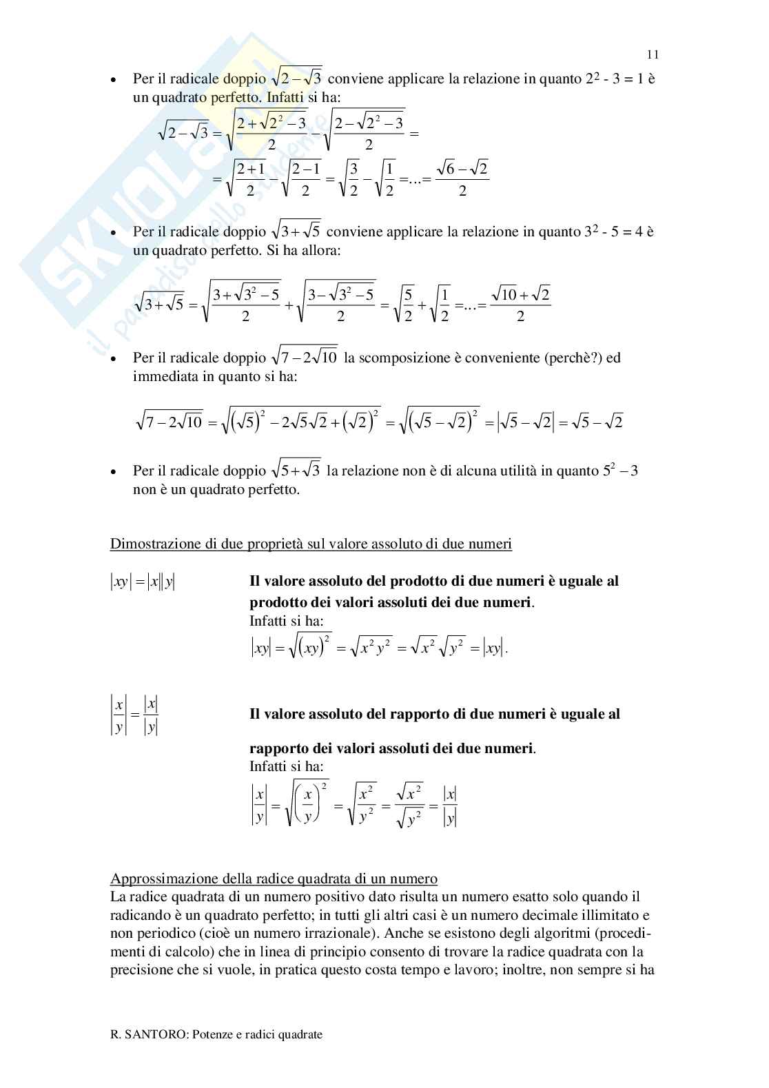 Potenze, radici, valore assoluto Pag. 11