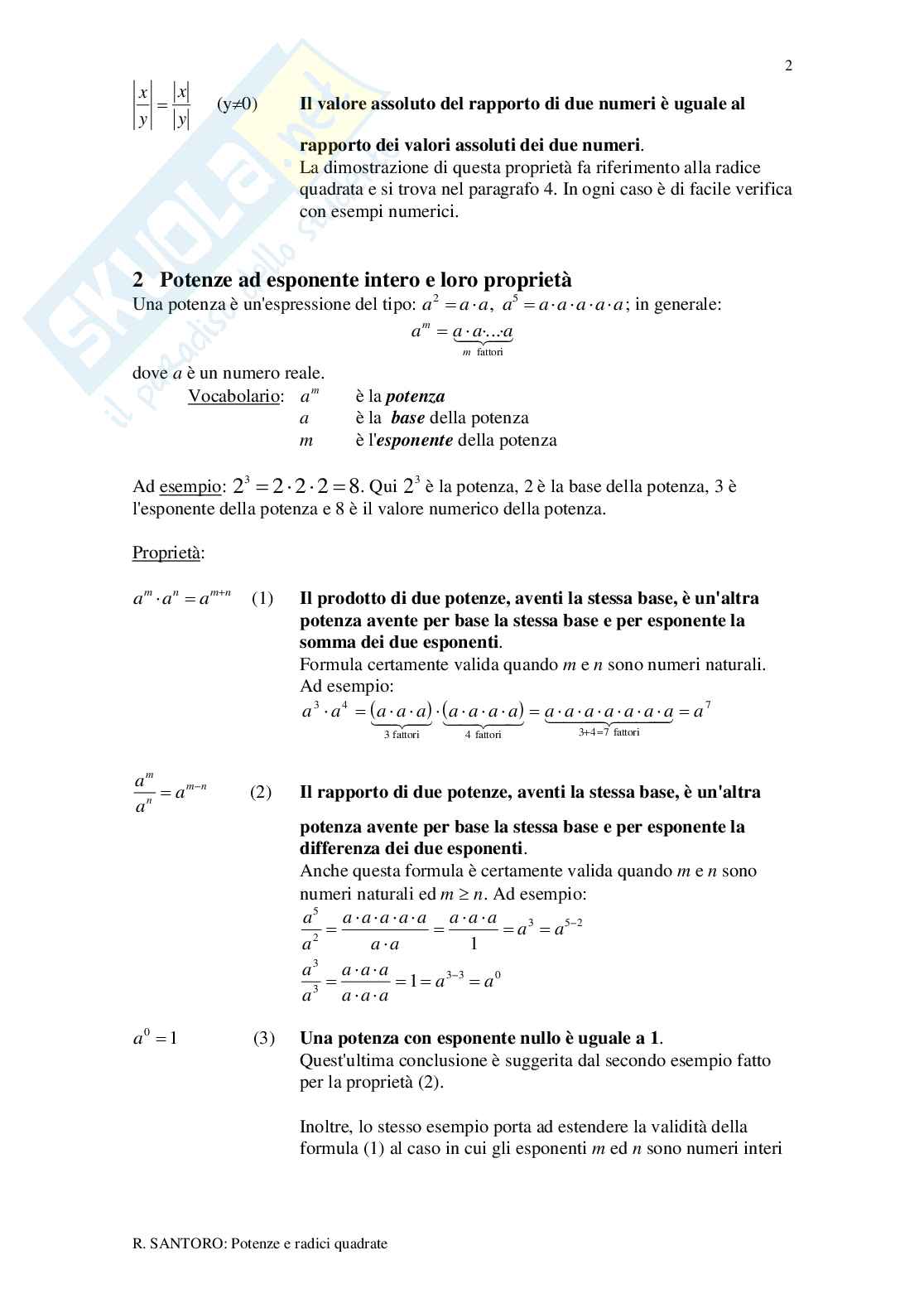 Potenze, radici, valore assoluto Pag. 2