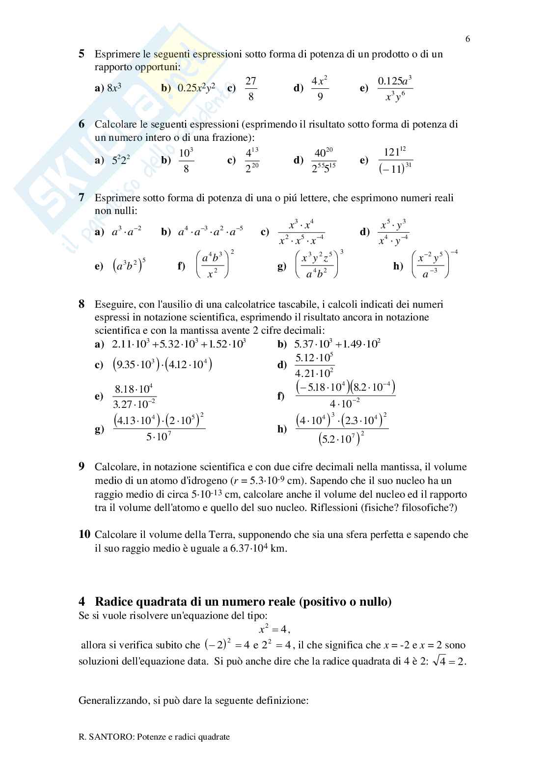Potenze, radici, valore assoluto Pag. 6