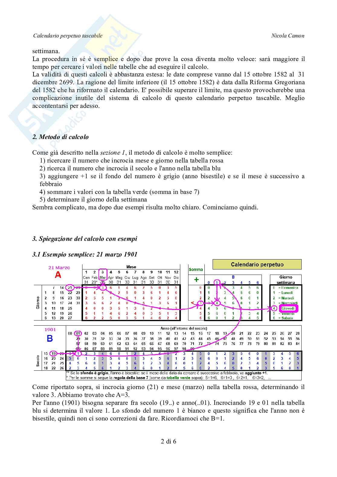 Calendario perpetuo tascabile Pag. 2