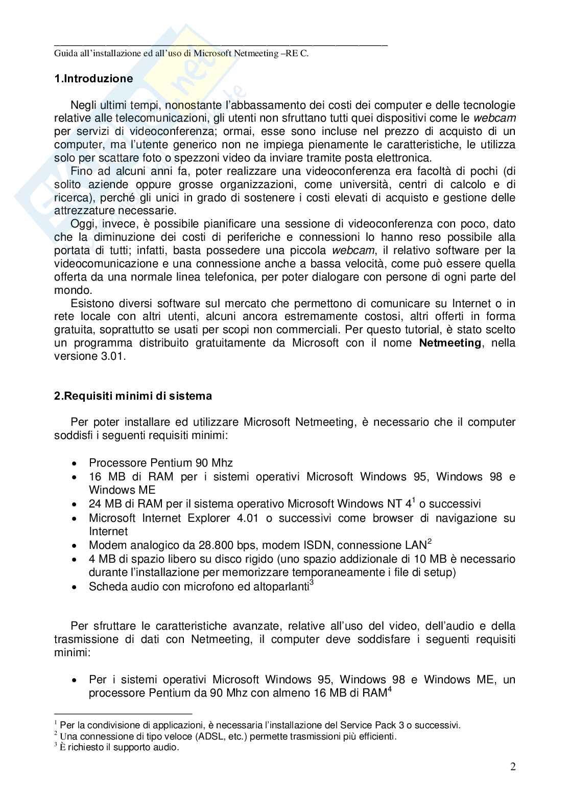 Guida all'installazione e uso di Microsoft NetMeeting Pag. 2