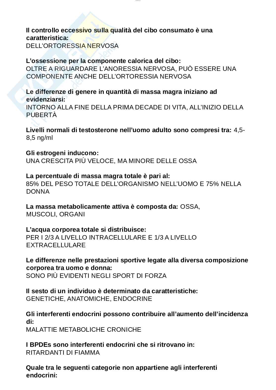 Paniere esame Nutrizione ed endocrinologia, Endocrinologia applicata all'attività motoria  Pag. 26
