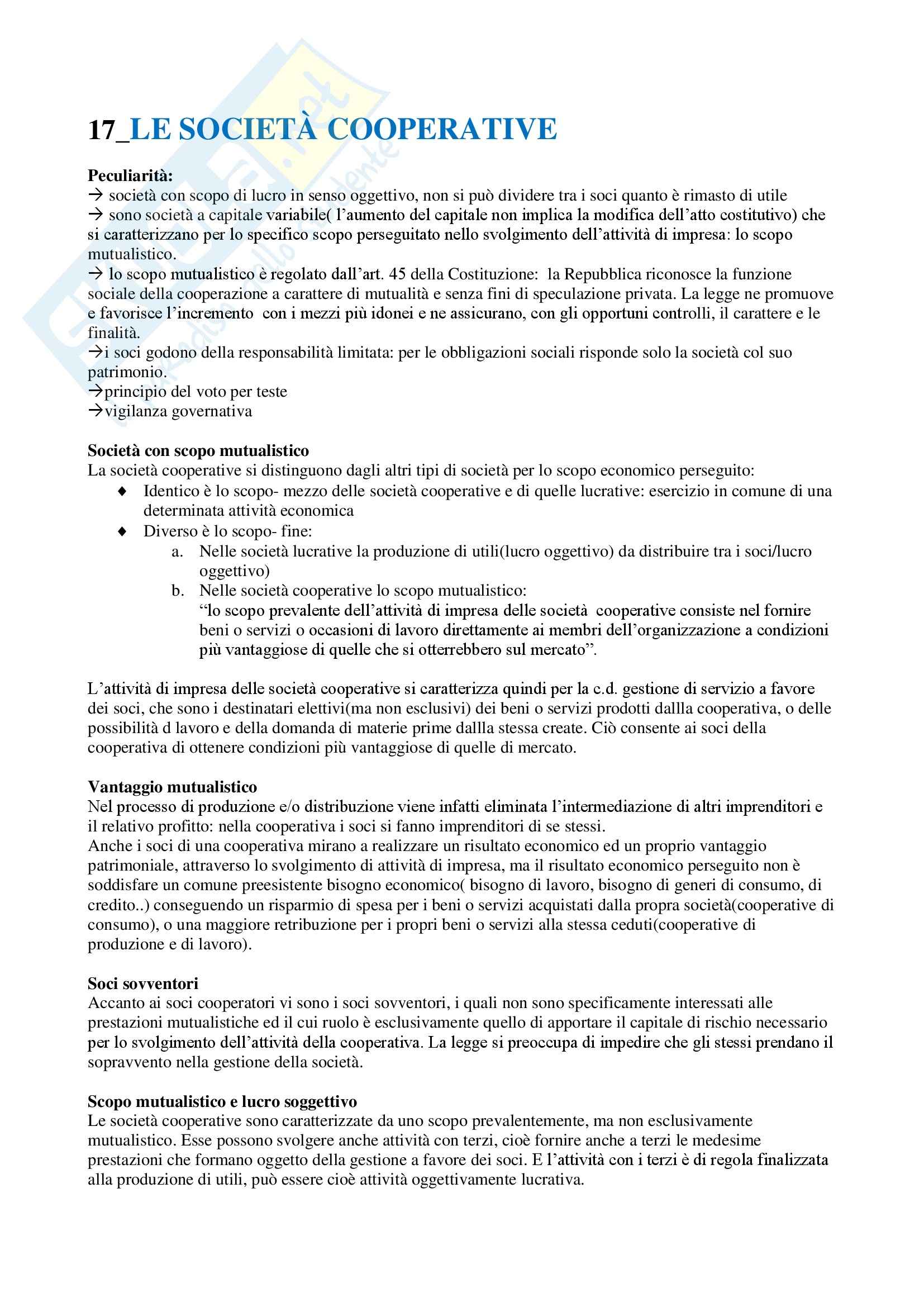 Diritto commerciale - società cooperative Pag. 1