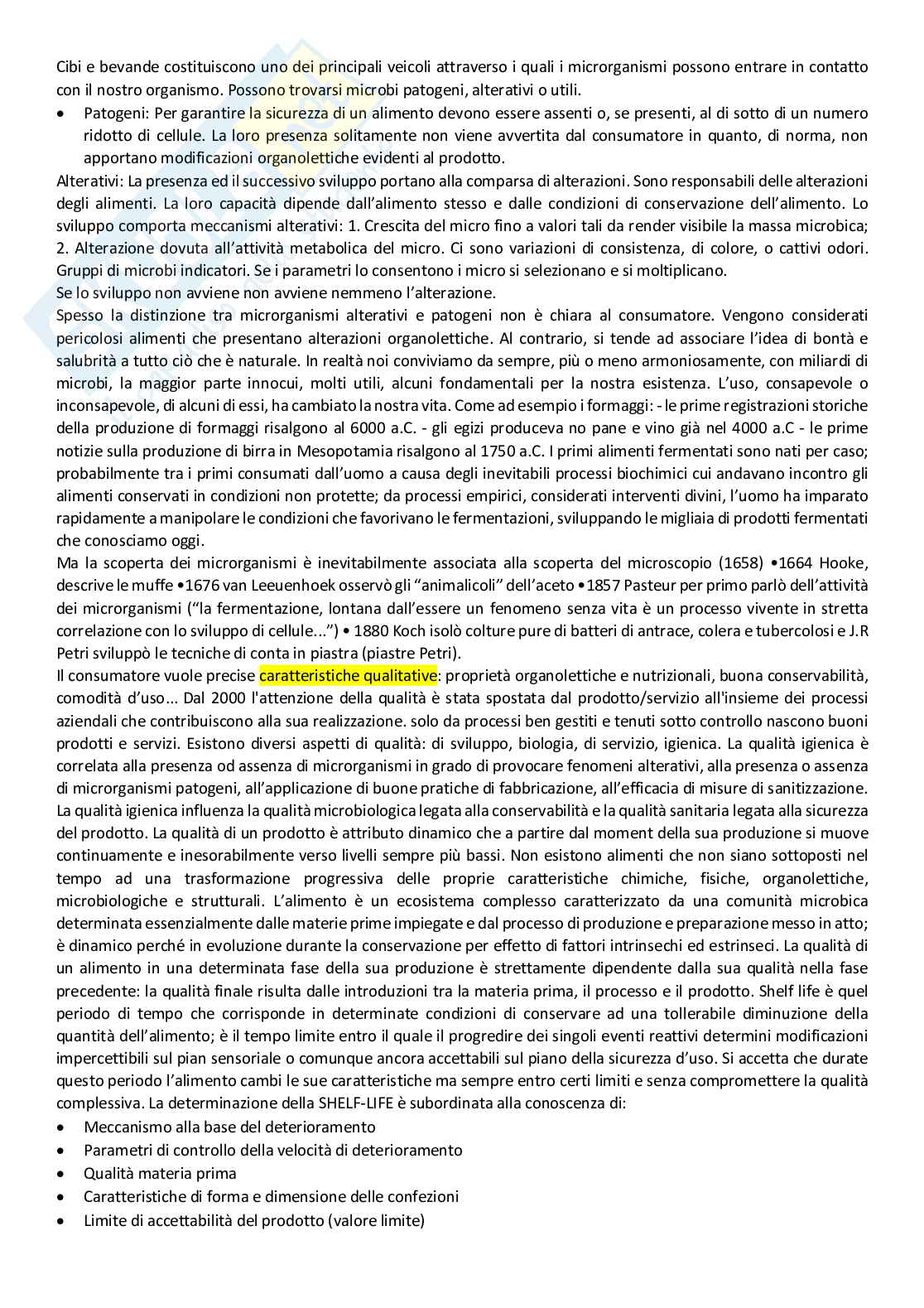 Microbiologia degli alimenti Pag. 1