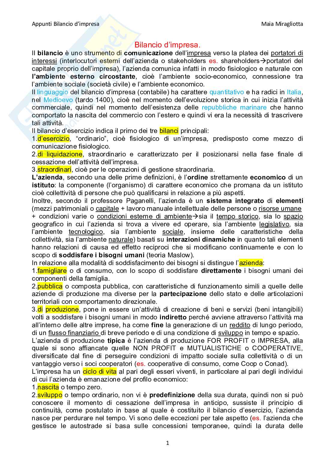 Bilancio d'impresa Pag. 1