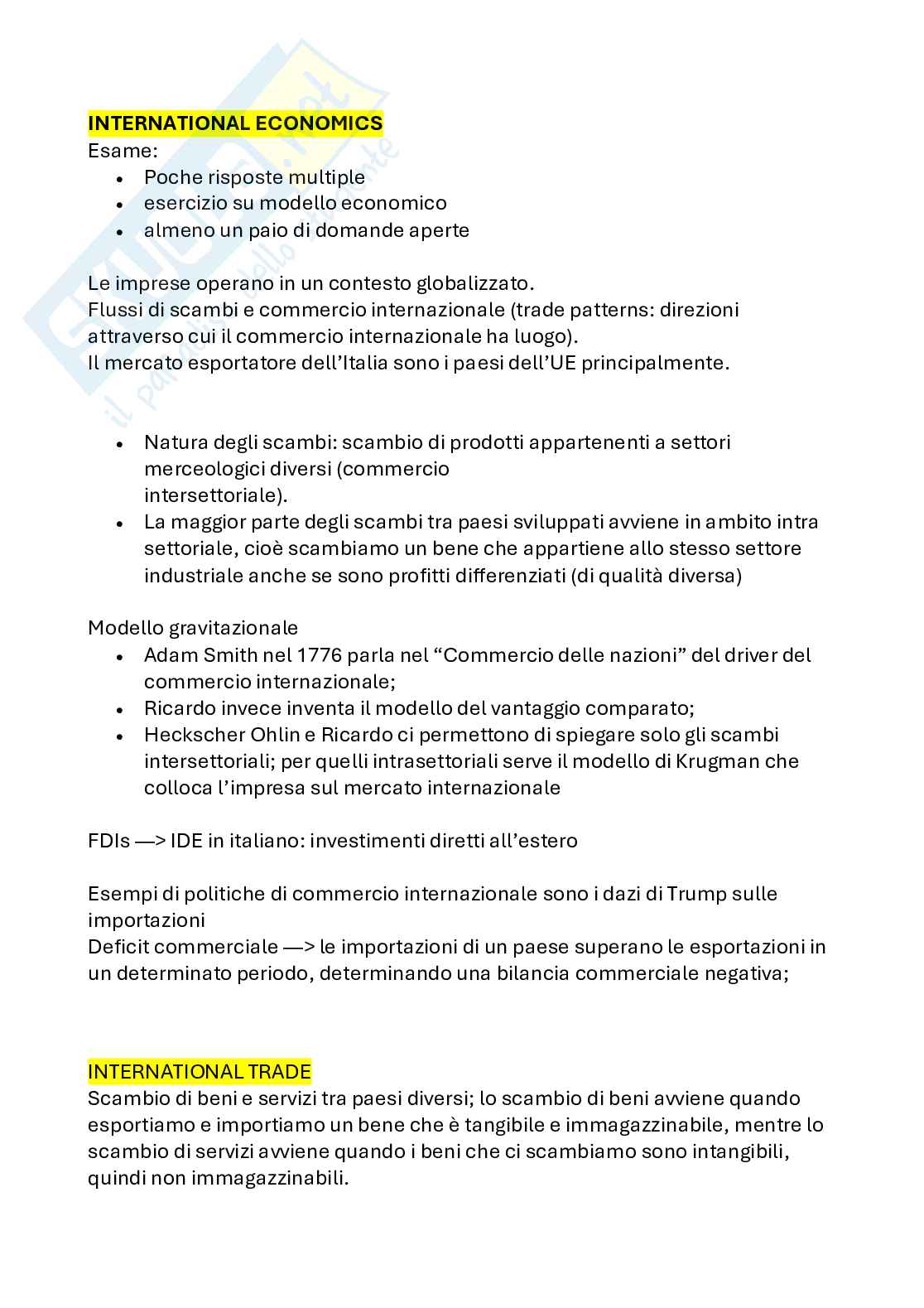 International economics   Pag. 1
