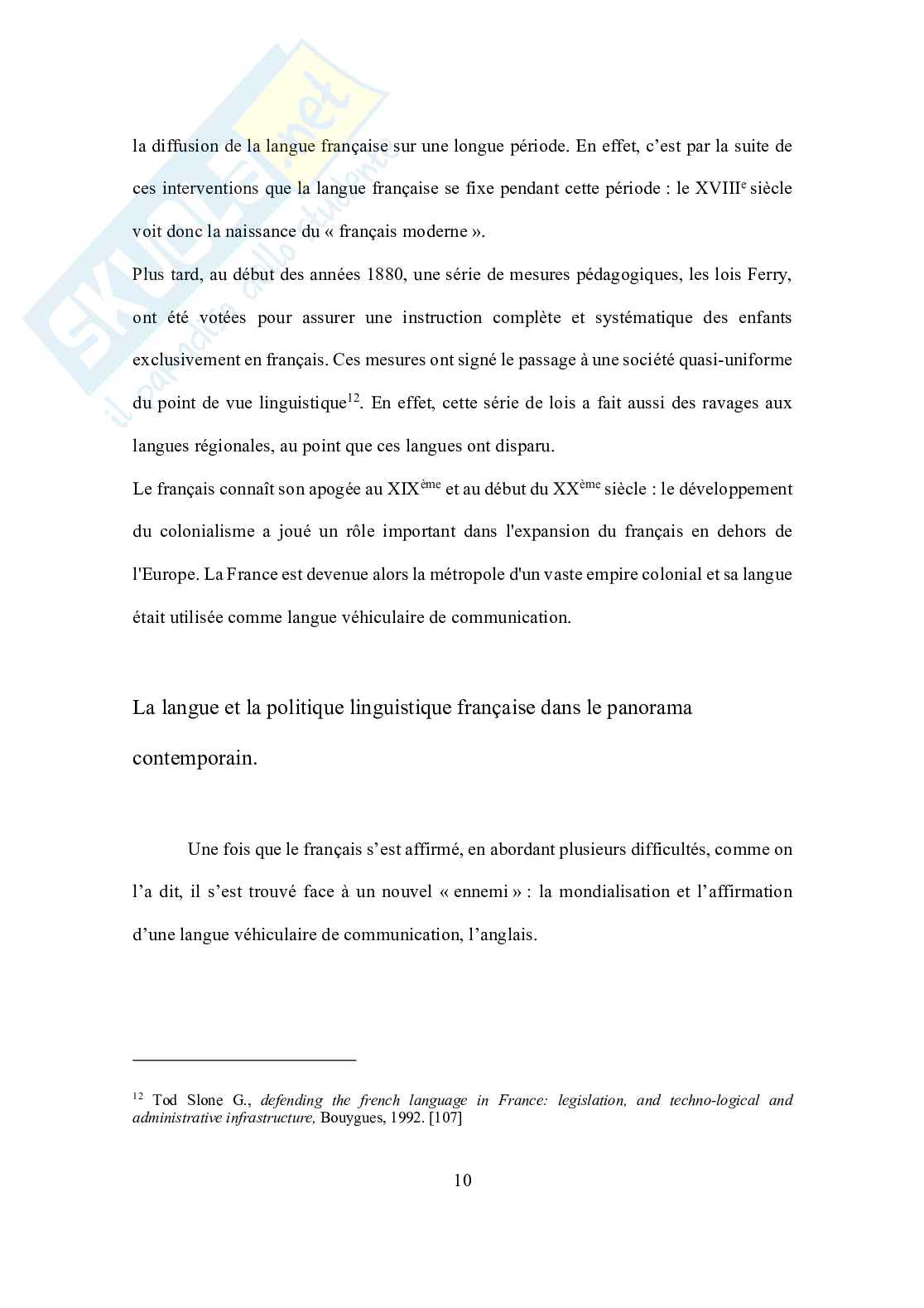Tesi La langue française et la mondialisation: la recherche d'un équilibre entre protection et ouverture Pag. 11