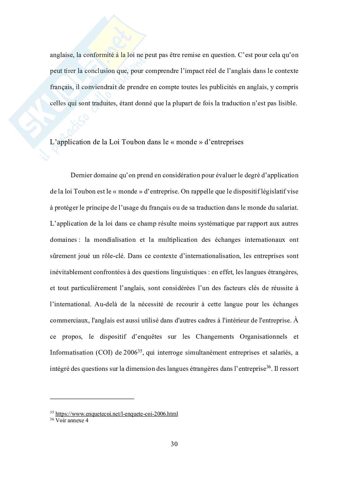 Tesi La langue française et la mondialisation: la recherche d'un équilibre entre protection et ouverture Pag. 31