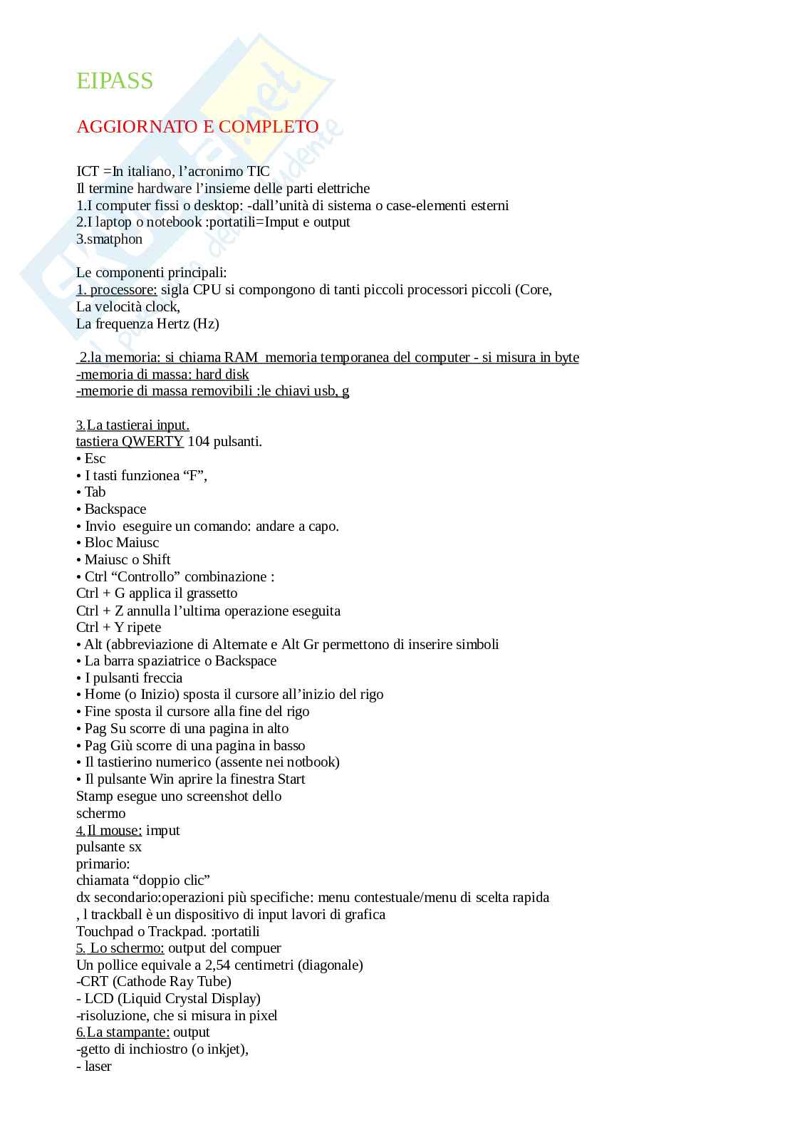 Domande Eipass: Hardware e Reti Pag. 1
