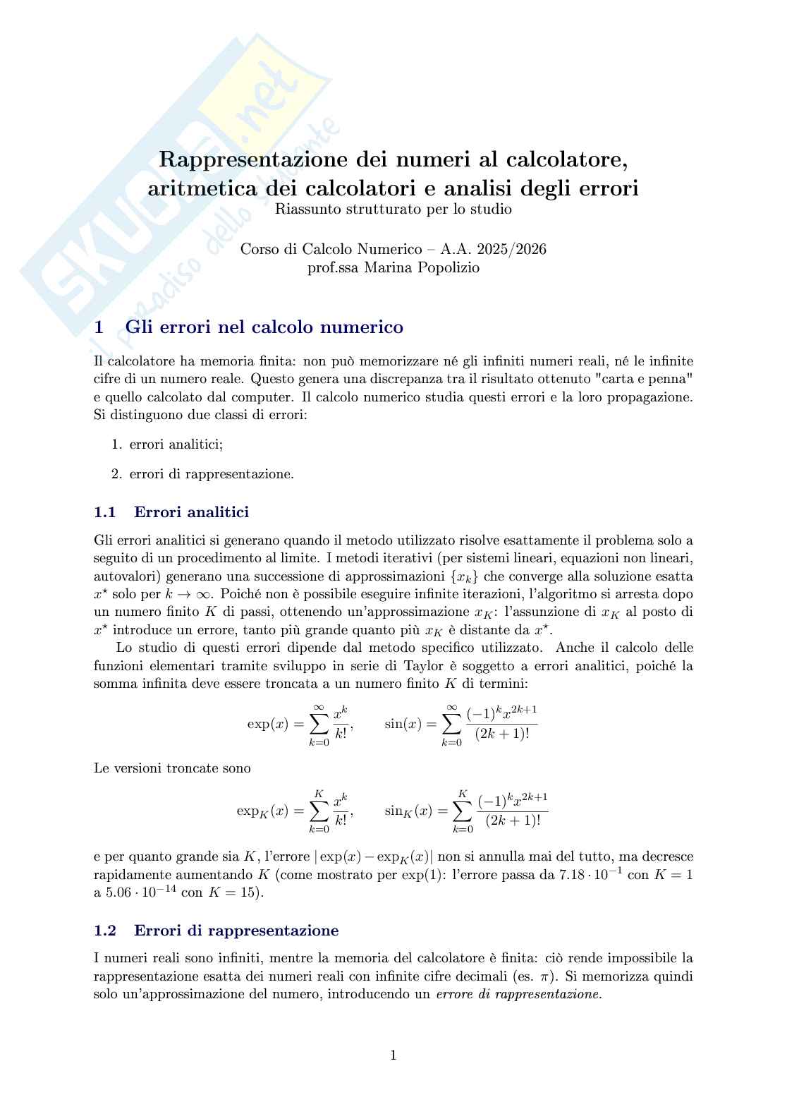 Calcolo numerico  Pag. 1