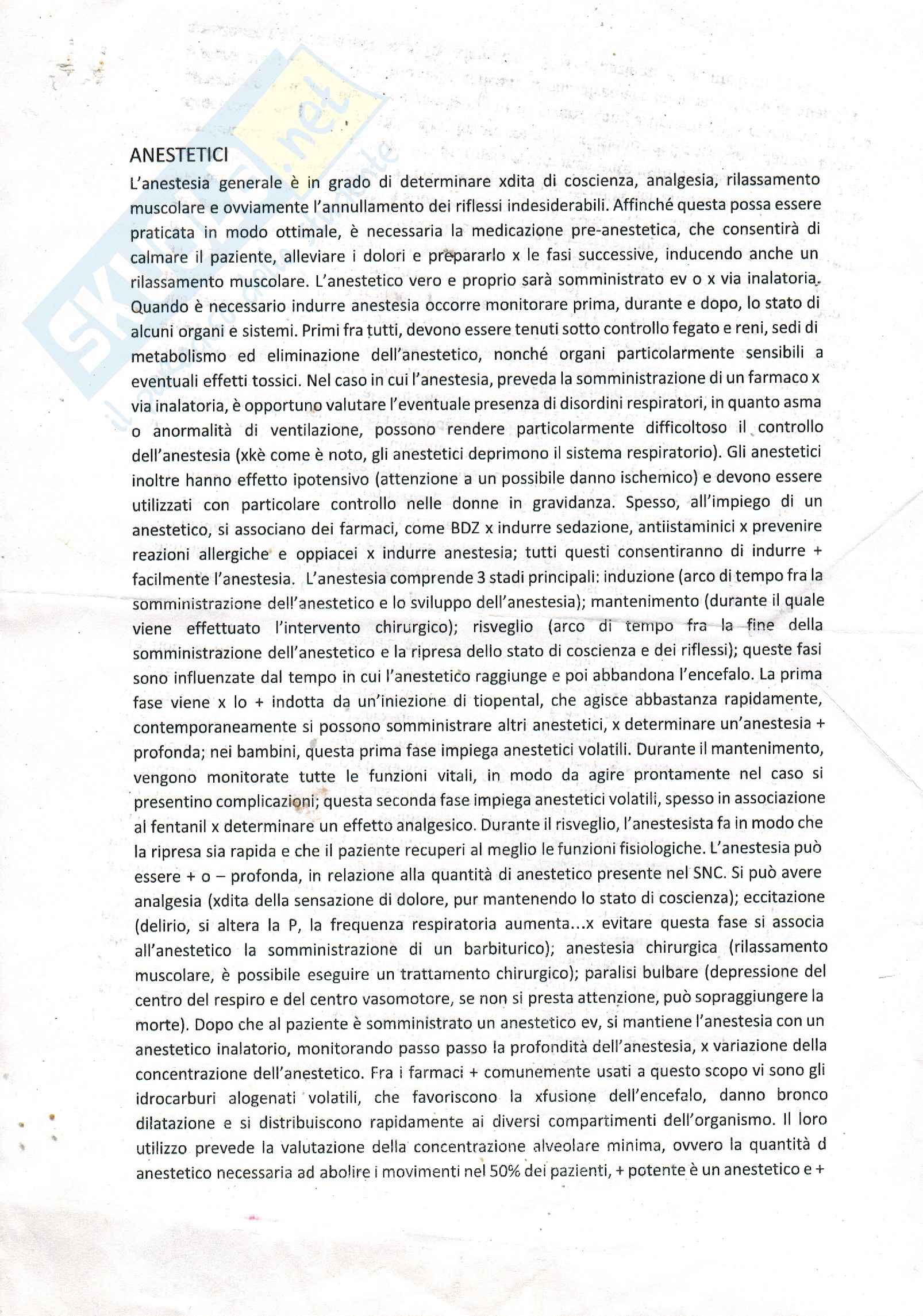 Anestetici e analgesici oppiacei Pag. 1
