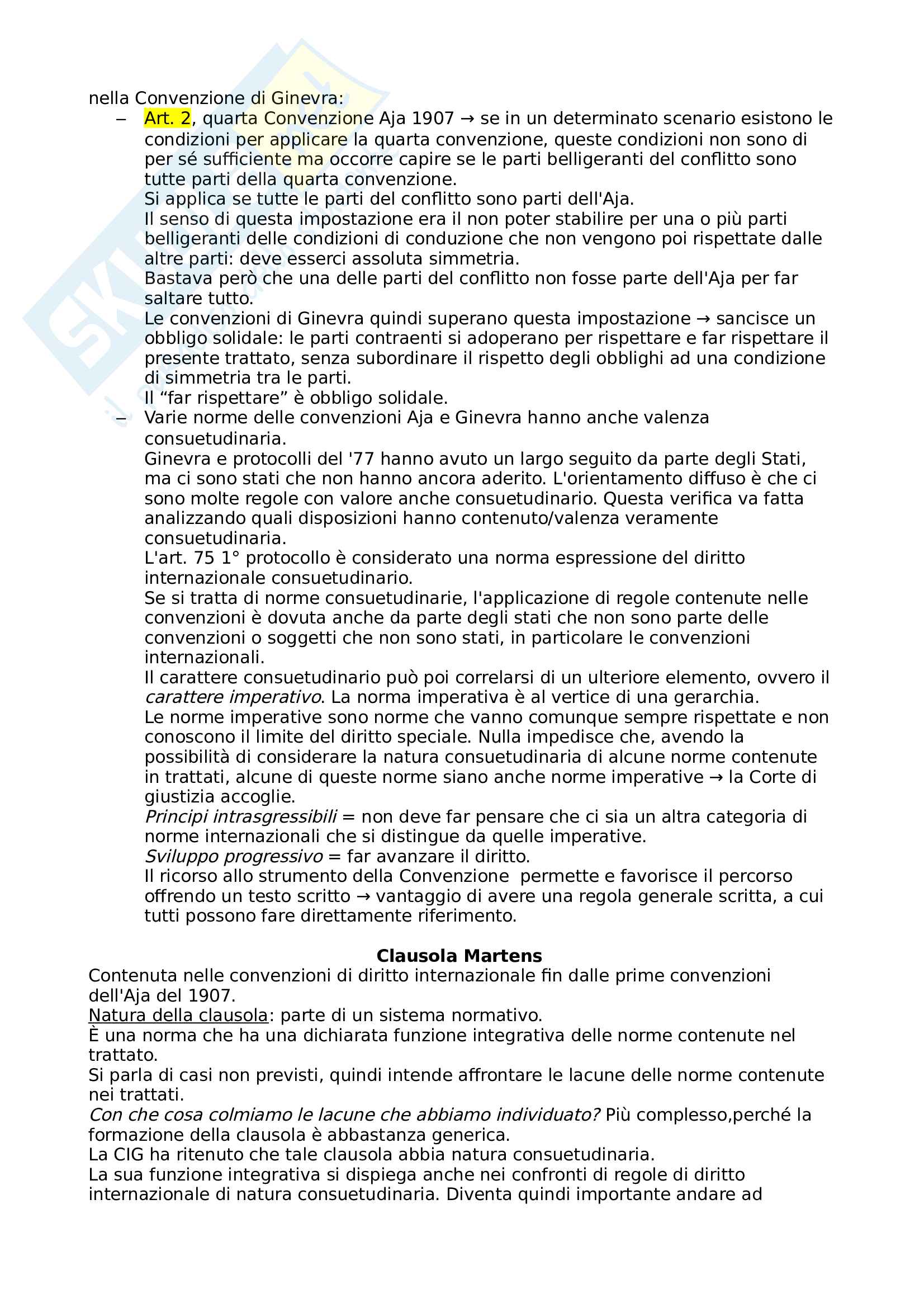 Riassunto delle lezioni di diritti umani e diritto umanitario nei conflitti armati Pag. 11