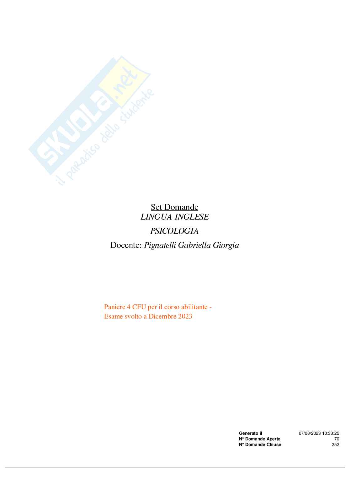 Chiuse multiple per l'esame di Lingua inglese corso abilitante Psicologia Pag. 1