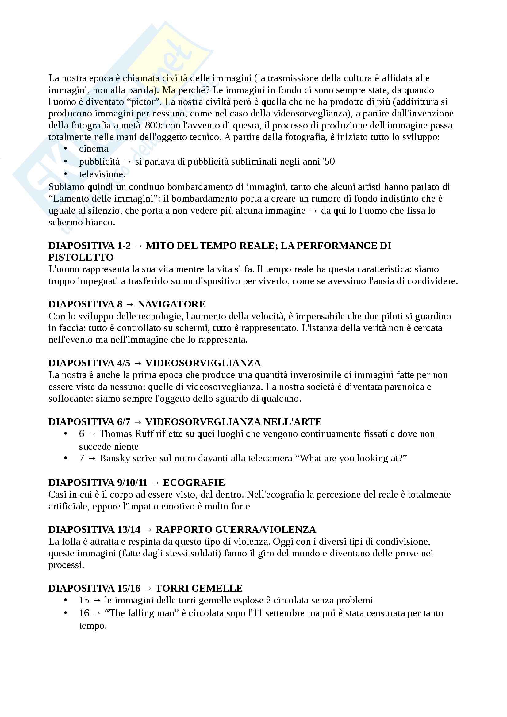 Riassunto esame Estetica, prof. Pinotti, libro consigliato Teorie dell'immagine: Il dibattito contemporaneo Pag. 1
