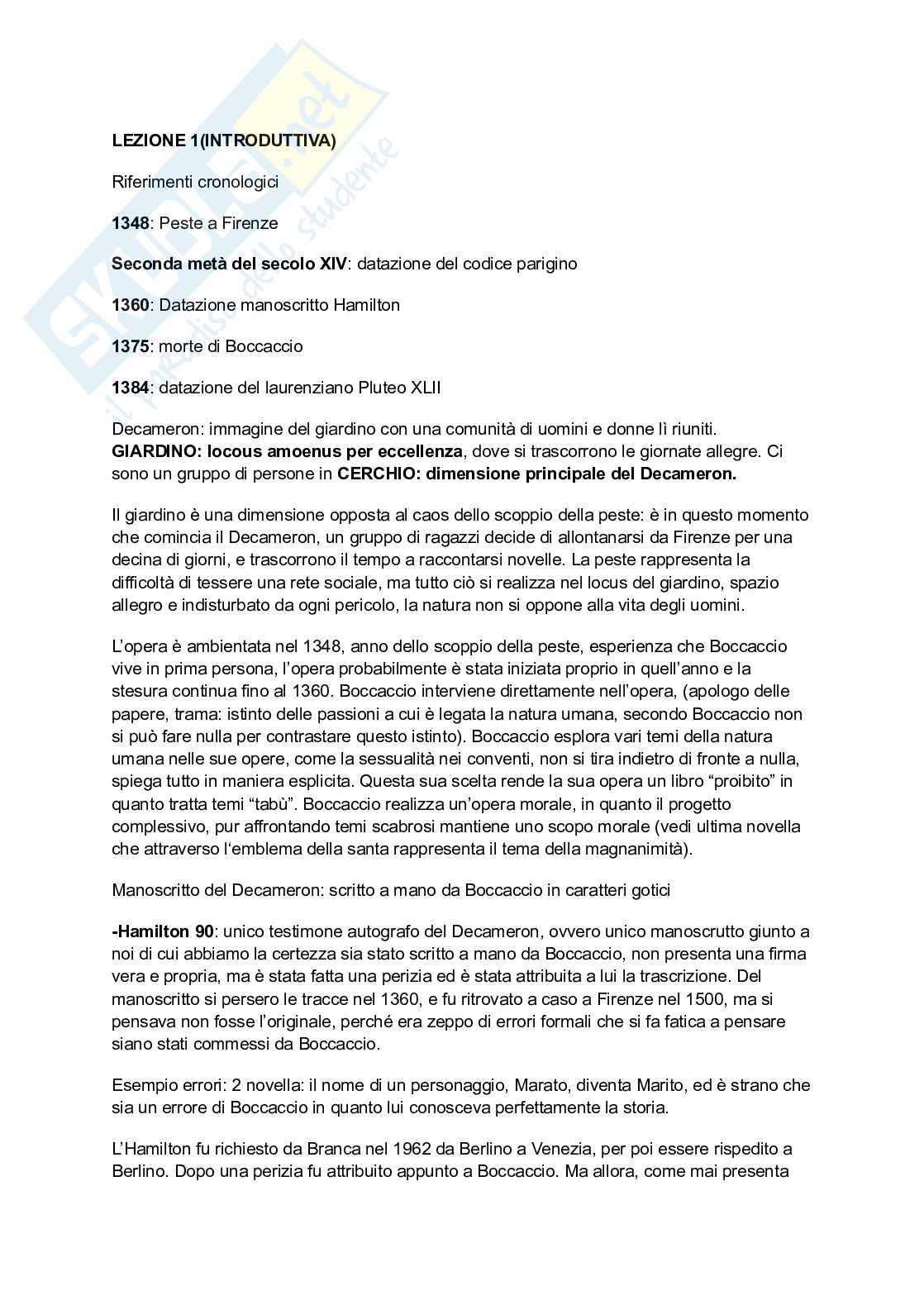 Boccaccio, il Decameron  Pag. 1