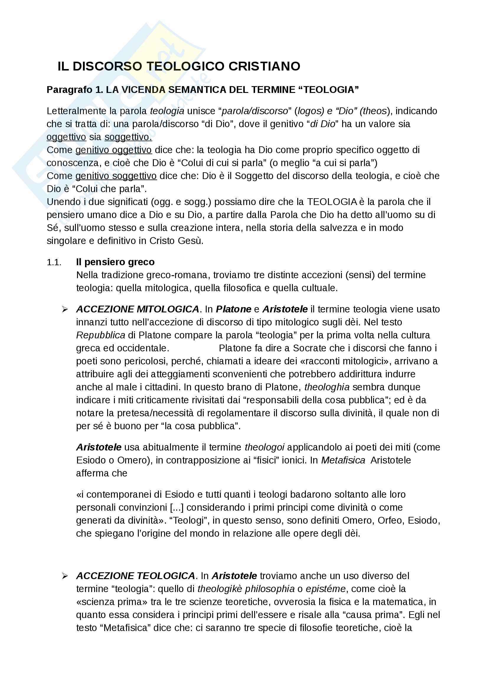 Appunti lezioni Teologia 1 Pag. 1