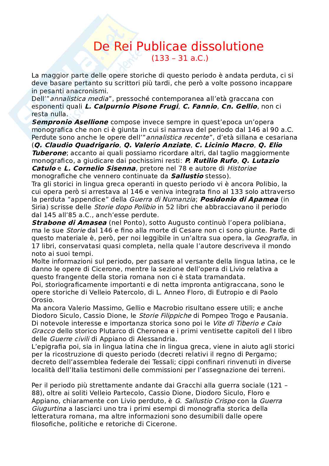 Riassunto esame Storia romana, Prof. Tantillo Ignazio, libro consigliato Storia romana, Gerace, Marcone Pag. 1