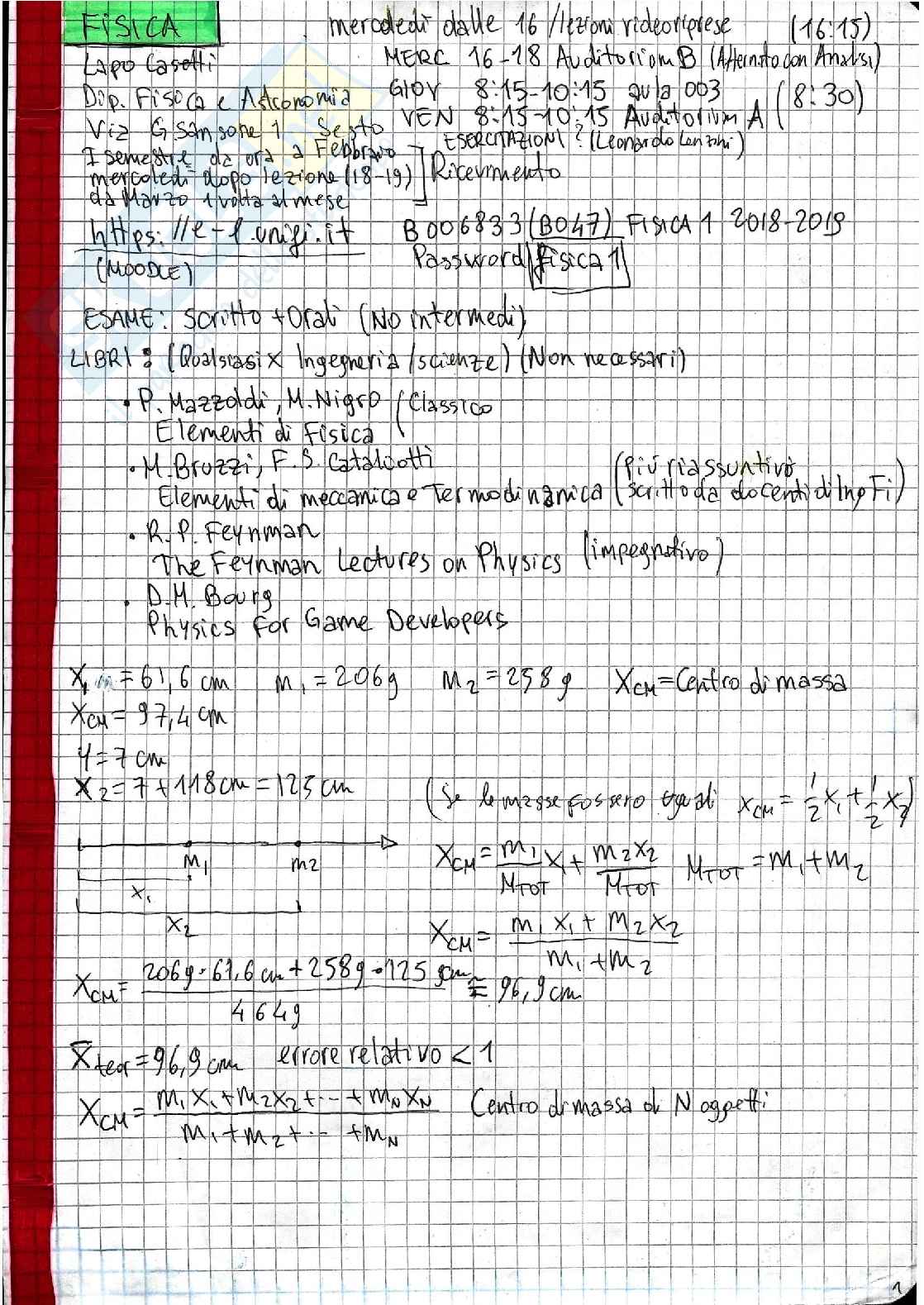 Fisica I: Meccanica e Termodinamica Pag. 1