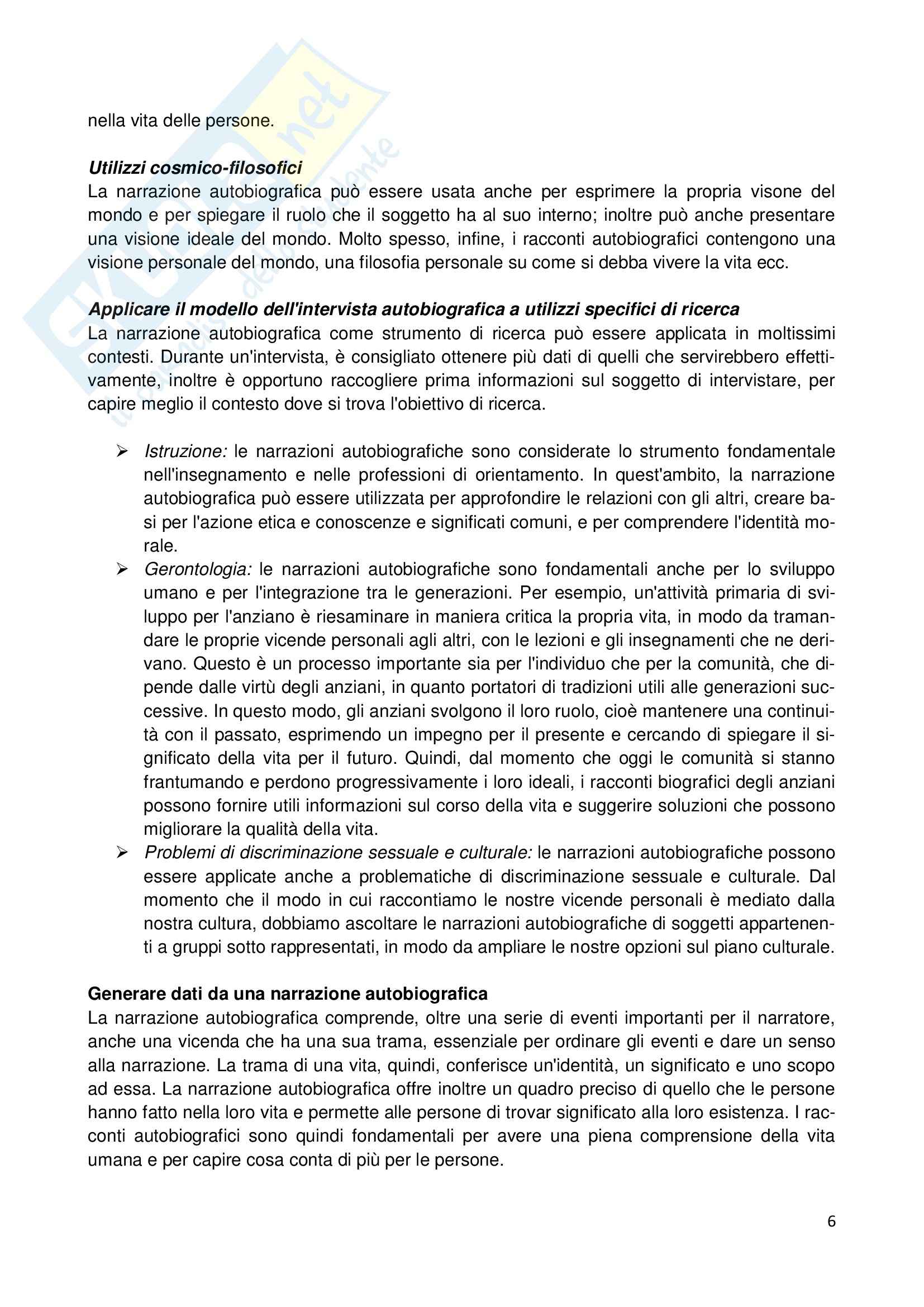 Riassunto esame Pedagogia Sperimentale, prof. Di Gregorio, libro consigliato L'Intervista Narrativa, Atkinson Pag. 6