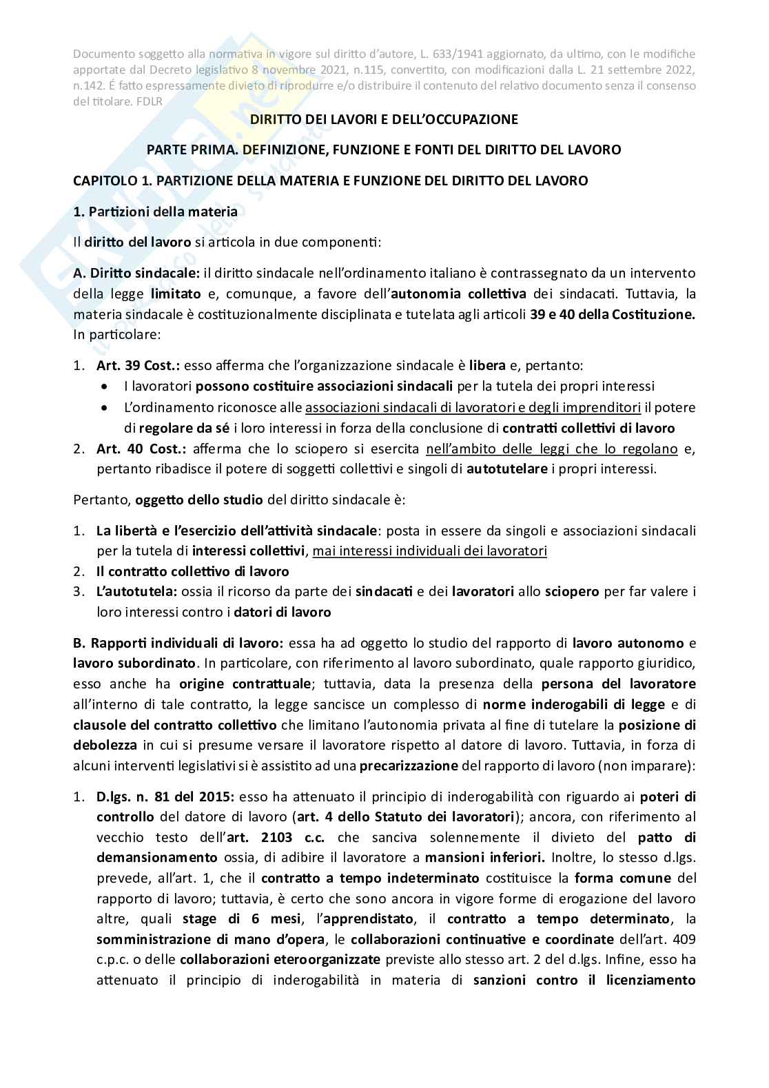 Diritto del lavoro  Pag. 1