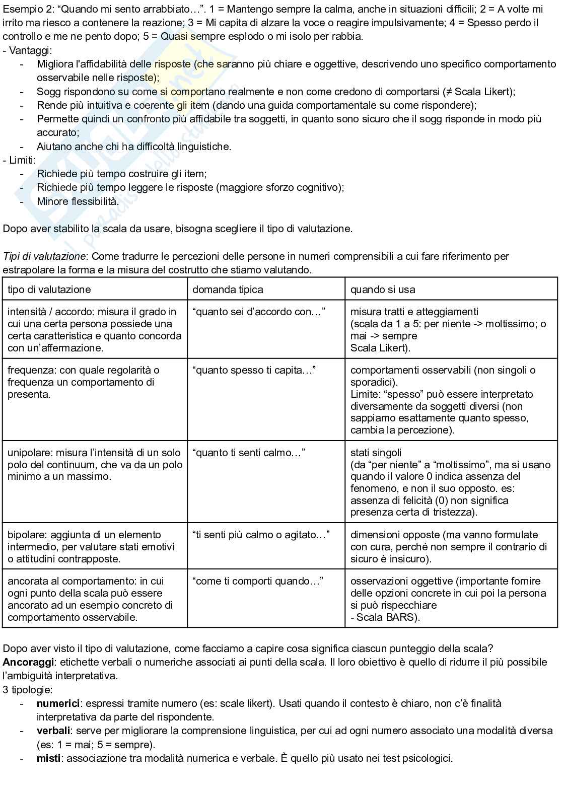 Riassunto esame Teoria e tecnica del test, Prof. Urbini Flavio, libro consigliato Teoria e tecnica psicometrica. Costruire un test psicologico, Chiorri Pag. 11
