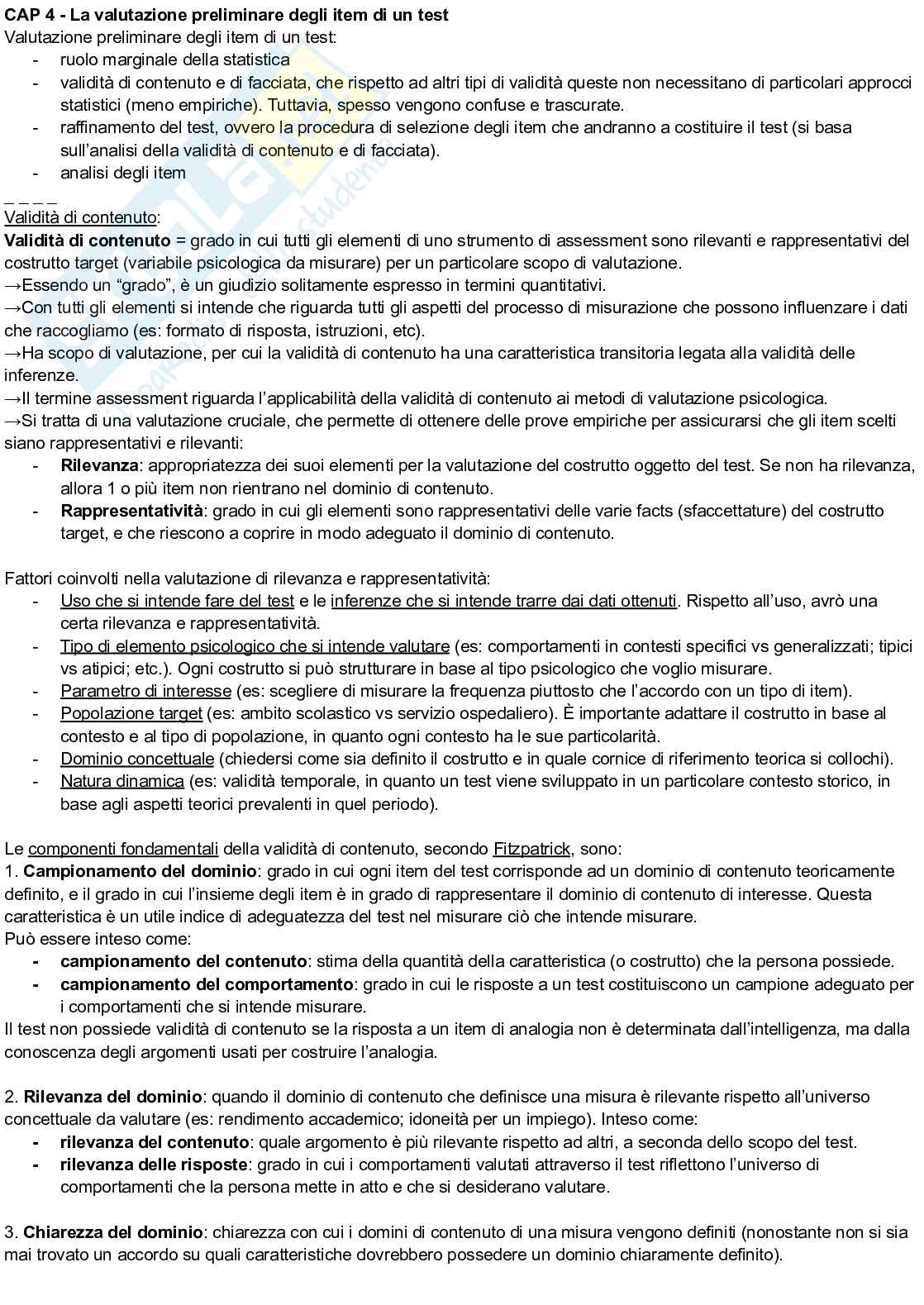 Riassunto esame Teoria e tecnica del test, Prof. Urbini Flavio, libro consigliato Teoria e tecnica psicometrica. Costruire un test psicologico, Chiorri Pag. 21