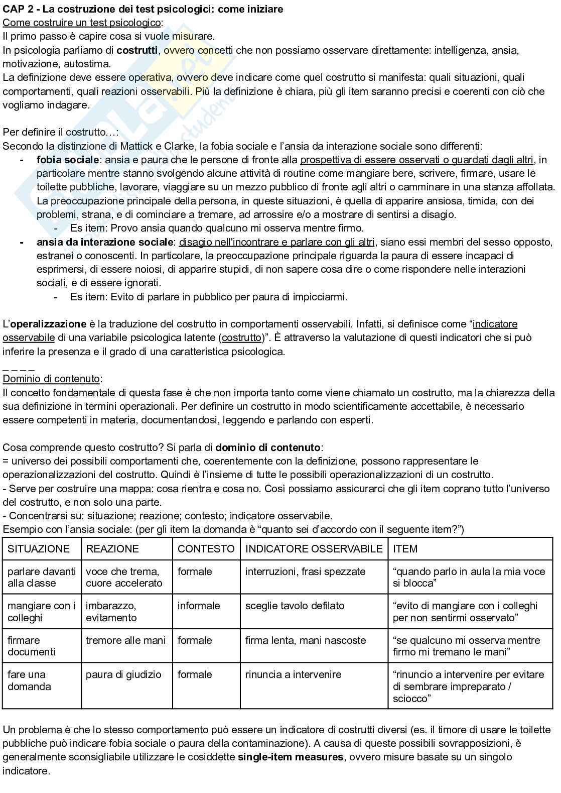 Riassunto esame Teoria e tecnica del test, Prof. Urbini Flavio, libro consigliato Teoria e tecnica psicometrica. Costruire un test psicologico, Chiorri Pag. 6