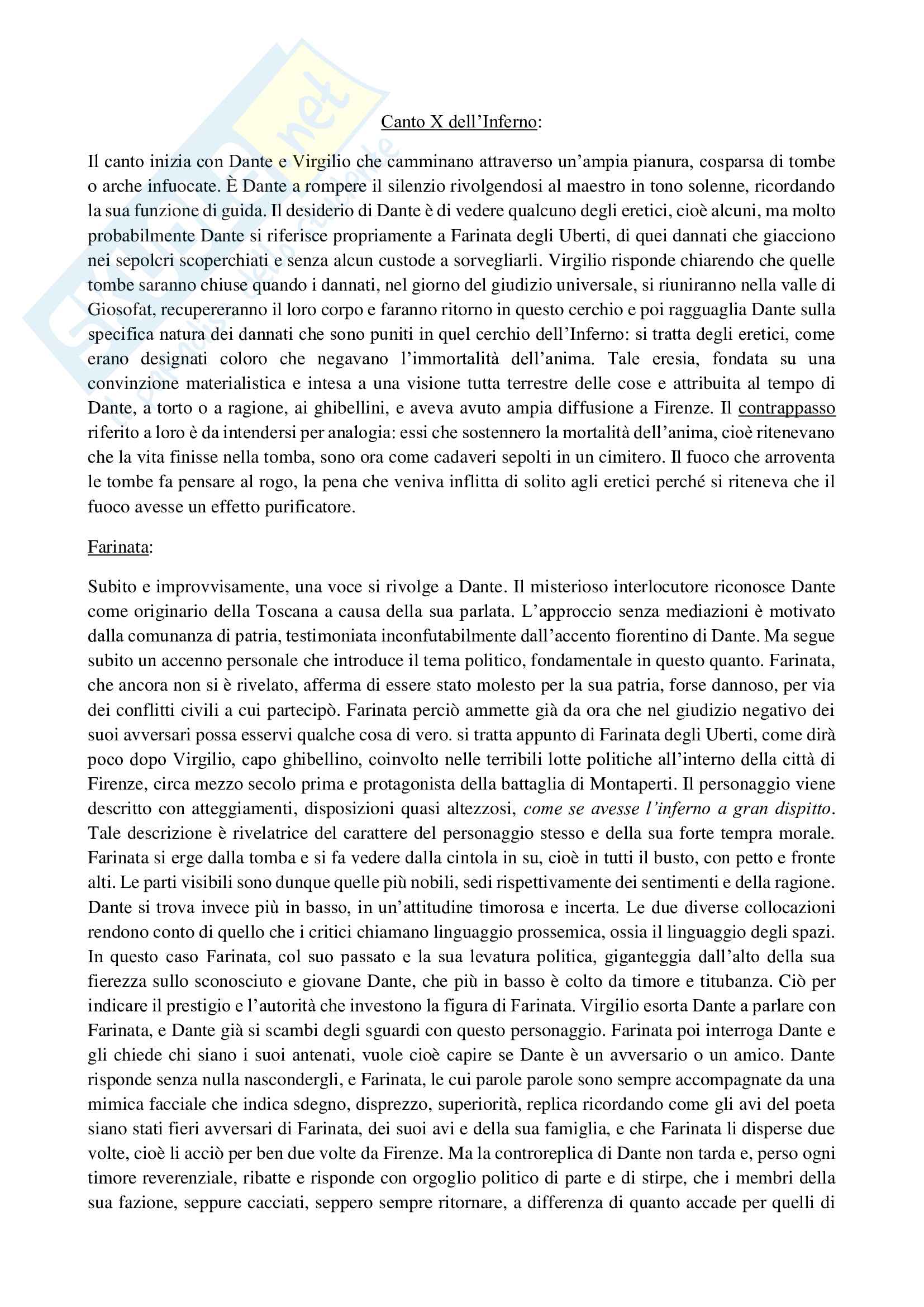Appunti X Canto Inferno di Dante Pag. 1