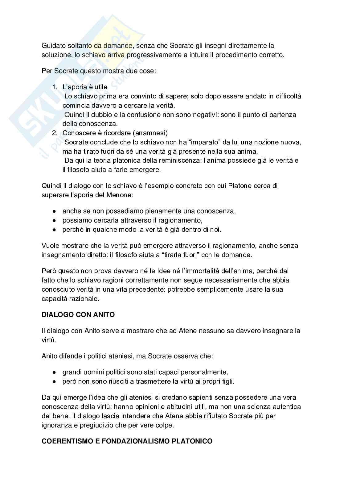 Riassunto esame Storia della filosofia antica, Prof. Mauro Sara Giovanna, libro consigliato Menone, Platone Pag. 6